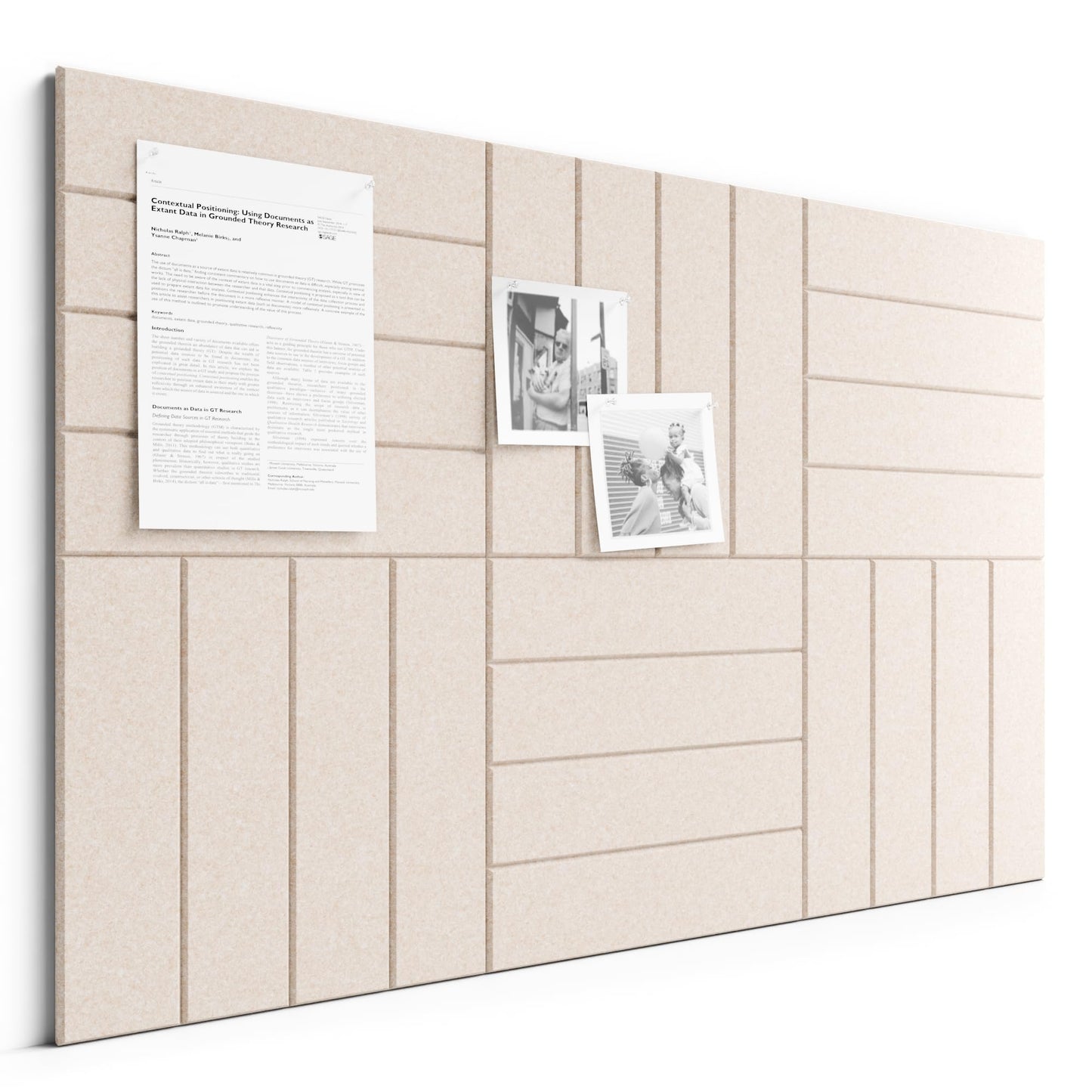 Bumusty Large Felt Bulletin Board, 36" x 24" Cork Board Alternative, 6-Pack Bold Stripe Felt Wall Tiles with 30 Push Pins and 40 Adhesive Tabs, Ideal for Office, Home & Classroom, Oatmeal