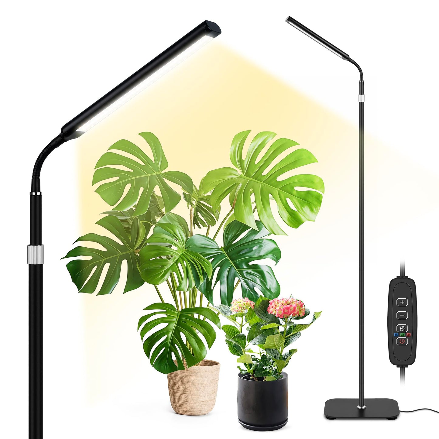 Grow Lights for Indoor Plants Full Spectrum with Extendable Stand, 31.5-63" Height Adjustable, Aluminum Floor Plant Light for Indoor Growing, Auto On/Off Timer, Flexible Gooseneck, 10-Level Dimmable