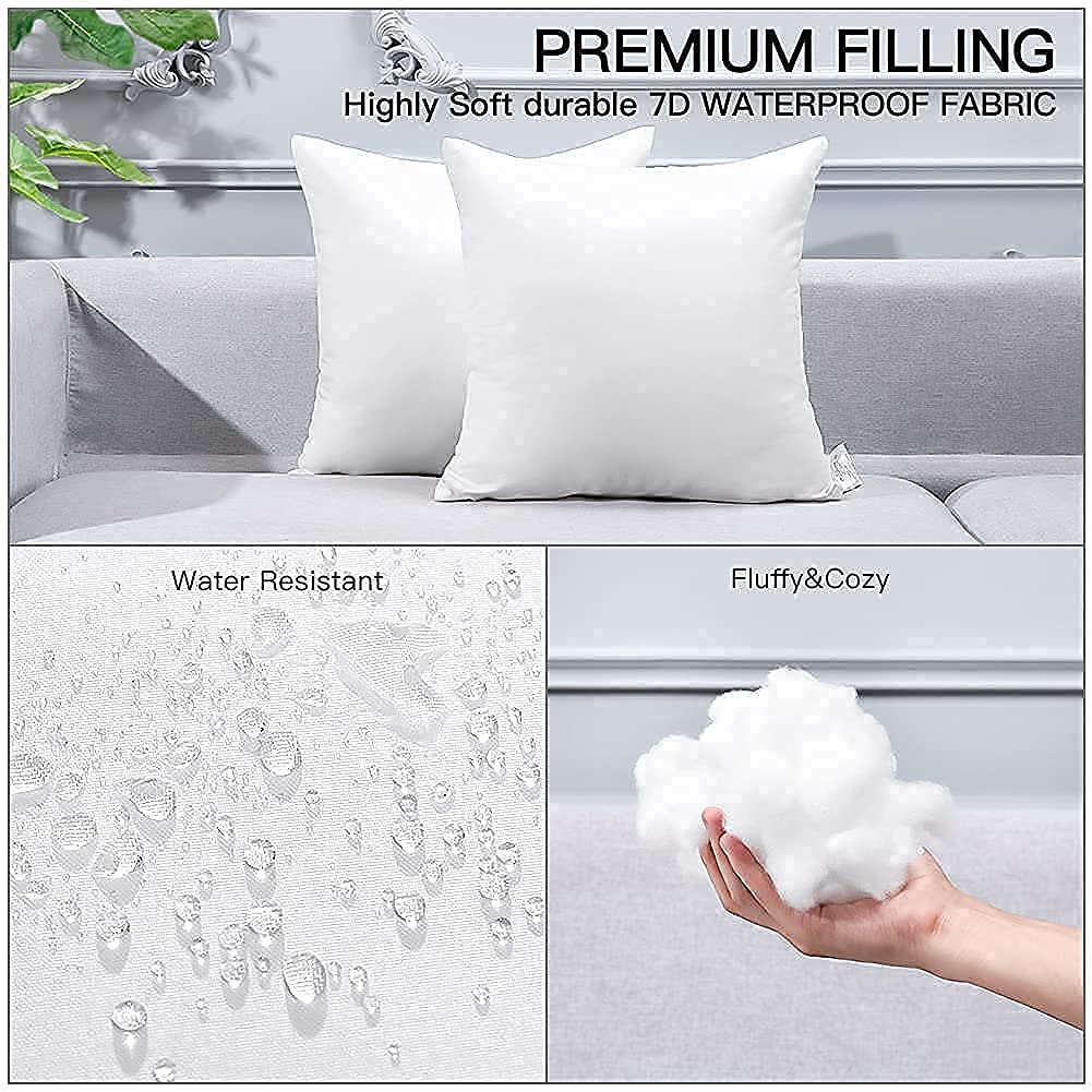 OTOSTAR Pillow Inserts 18x18 Inch Outdoor Waterproof Throw Pillow Inserts Premium Decorative Square Form Pillows Bedding Stuffers for Couch Bed Sham Cushion Stuffer Set of 4