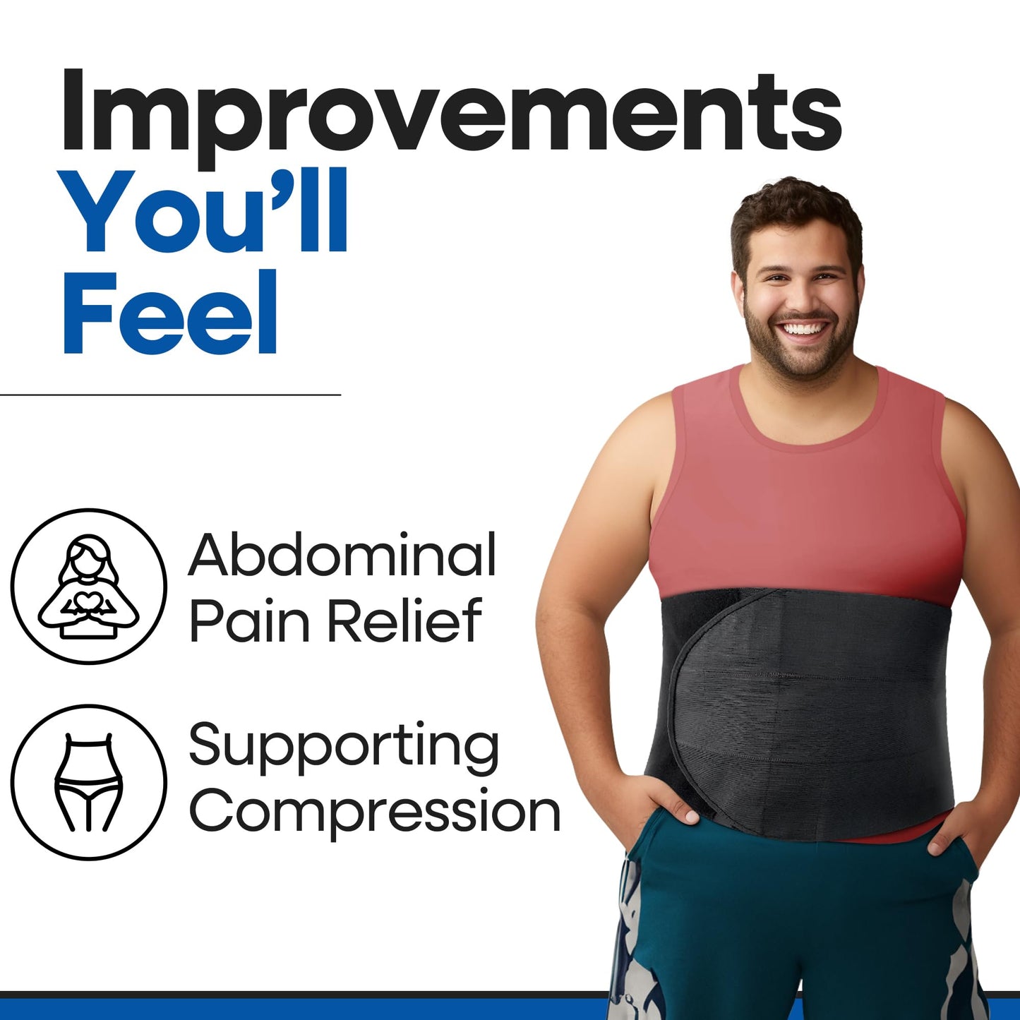 Abdominal Binder Post Surgery Tummy Tuck | Postpartum Belly Band Wrap | Post C Section Belly Binder | Stomach Compression Hernia Belt For Men or Women After Pregnancy Hysterectomy (Black, L/XL (42" to 53"))