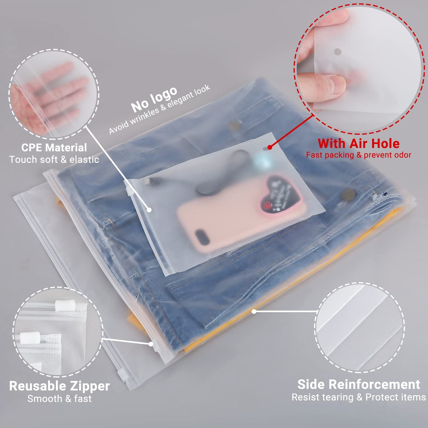 Svaldo 2 Gallon frosted zipper bags for clothes, 50 Count 14x18 inch Plastic Bags for Clothes, Frosted Zipper Poly Bags for Packaging Sweaters, Hoodies, Women Shoe, Sewing Projects, 3 Mil