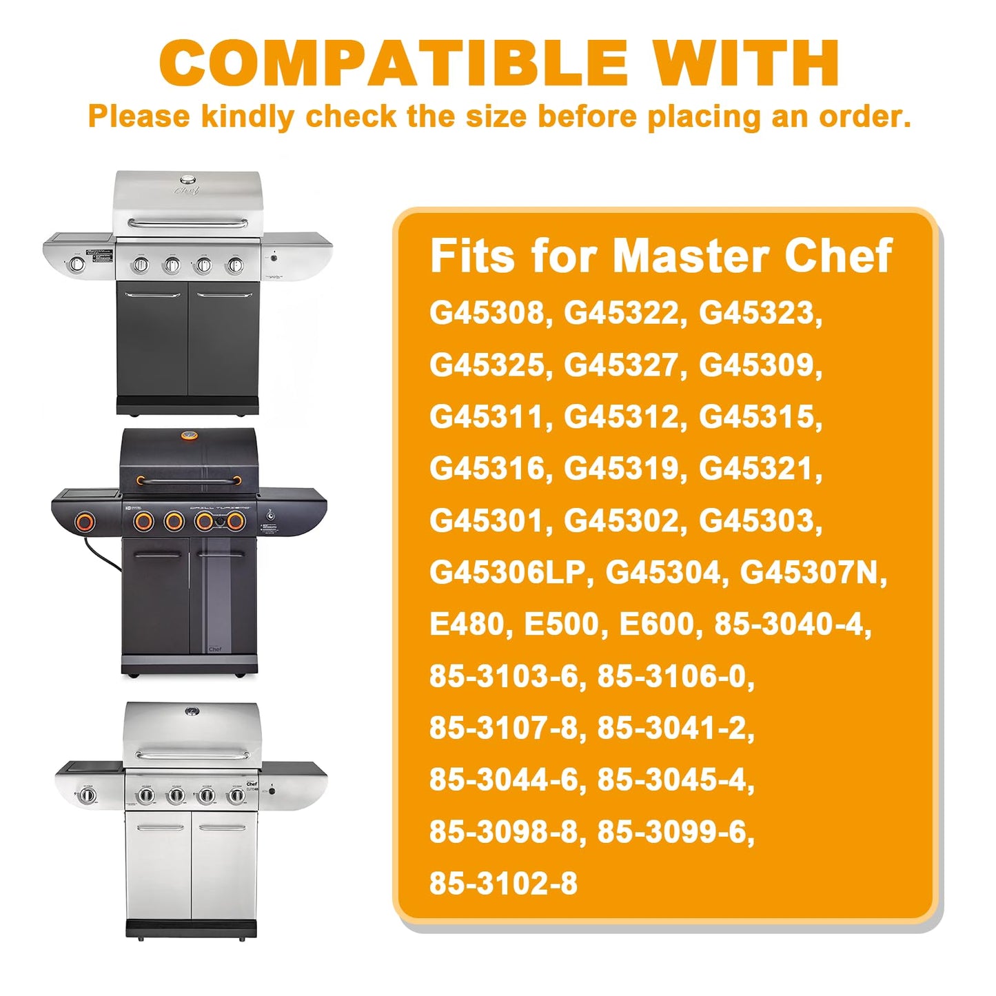 BBQ Replacement Parts Kit for Master Chef G45313 G45308 G45323 G45306 G45309 G45307 & Charbroil 463241313 463241013 463241413 Gas Grills, Heat Shield Plates and Grill Burner Tubes