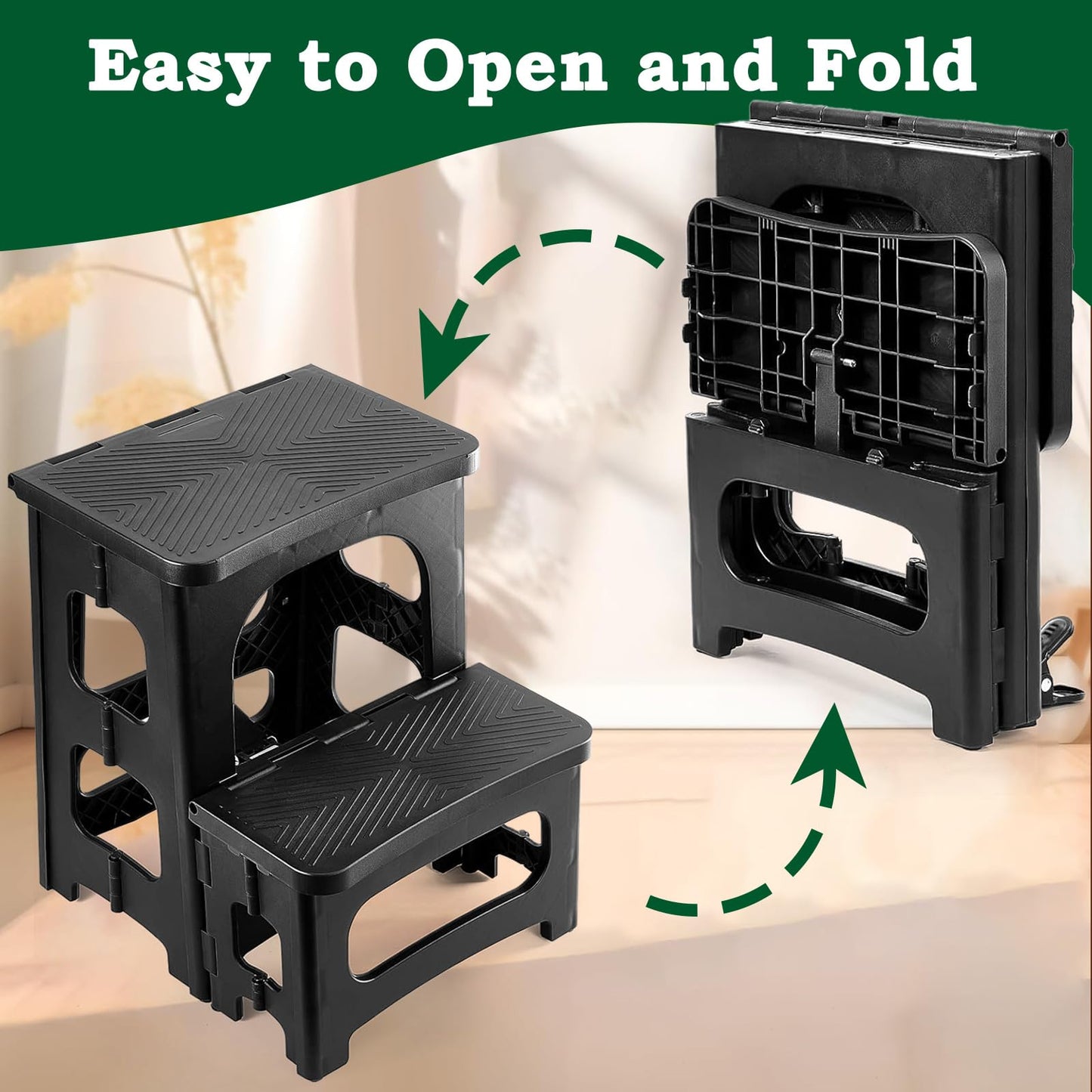 DIOZYRA Folding 2-Step Stool,Non-Slip Collapsible Step Stool for Adults and Kids,Holds 250 lbs,Portable Footstool for Kitchen Home Toilet Bedroom Bathroom Office RV