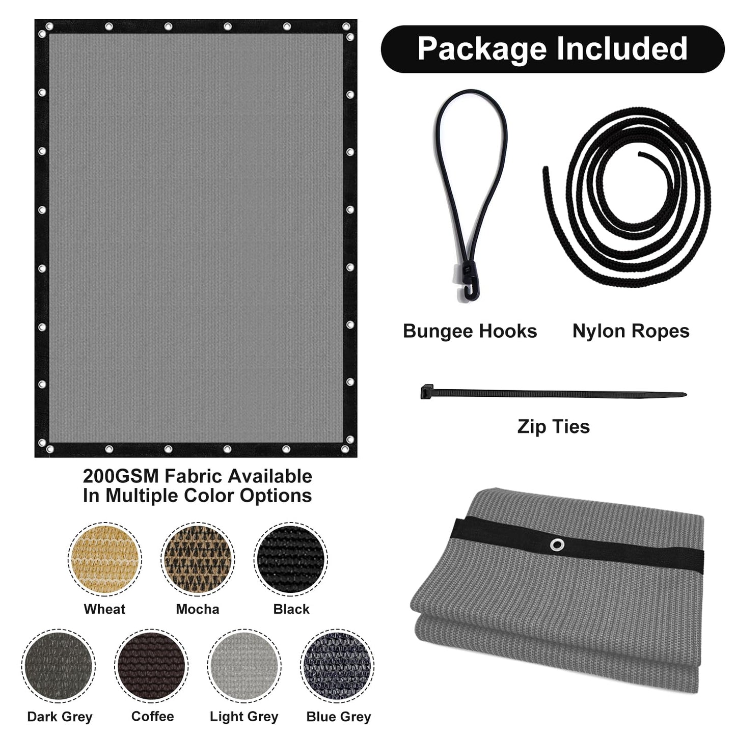 Artpuch 90% Sun Shade Cloth, 6 x 8 FT Pergola Shade Cover Canopy with Grommets, Sun Screen Fabric Tarp for Patio, Outdoor, Garden, Backyard, Light Grey