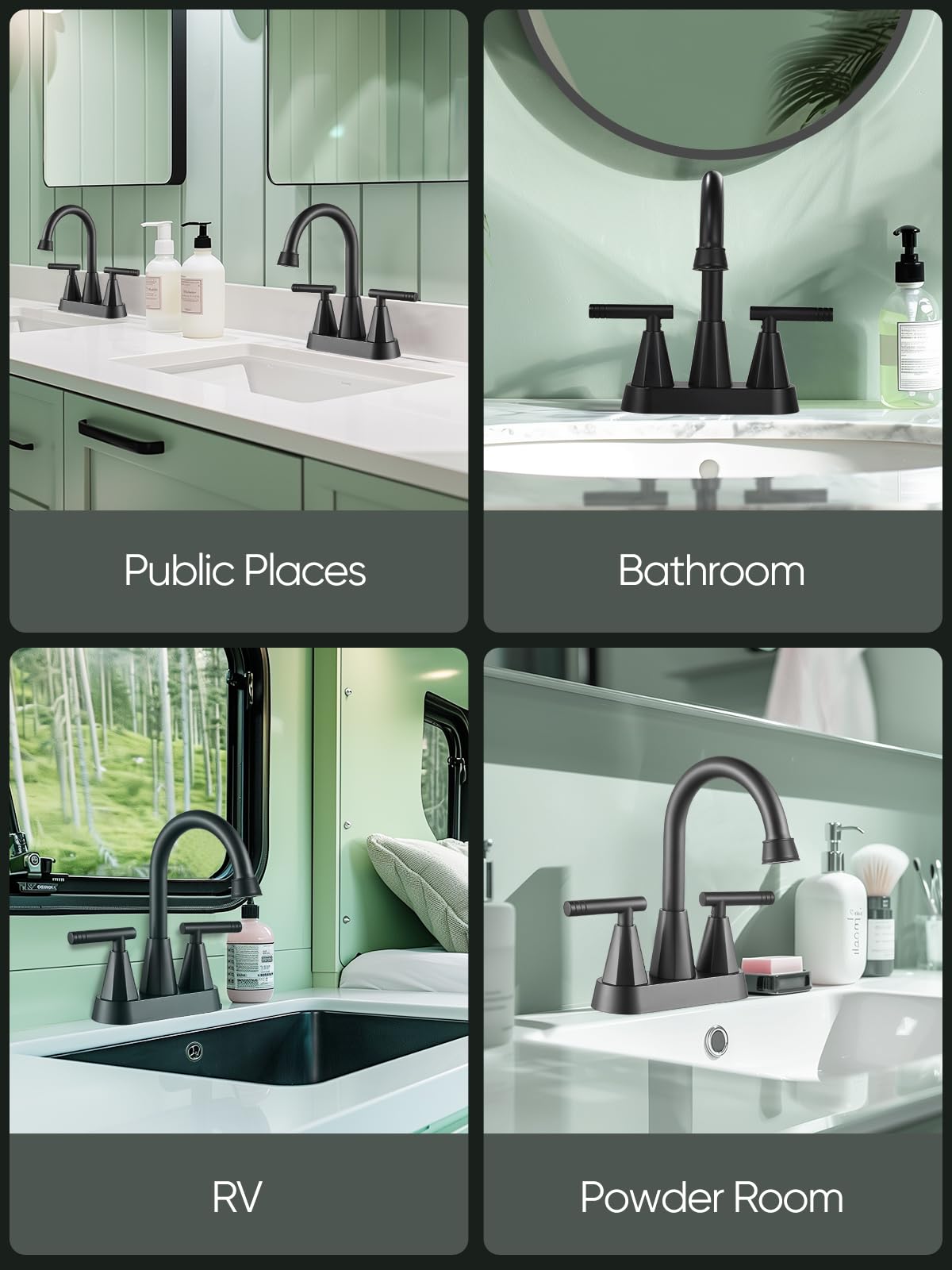Cobbe Bathroom Faucets 3 Hole, 4 Inch Bathroom Sink Faucet with Pop Up Drain and 2 Supply Hoses, 2 Handle Centerset Bathroom Faucet, Matte Black