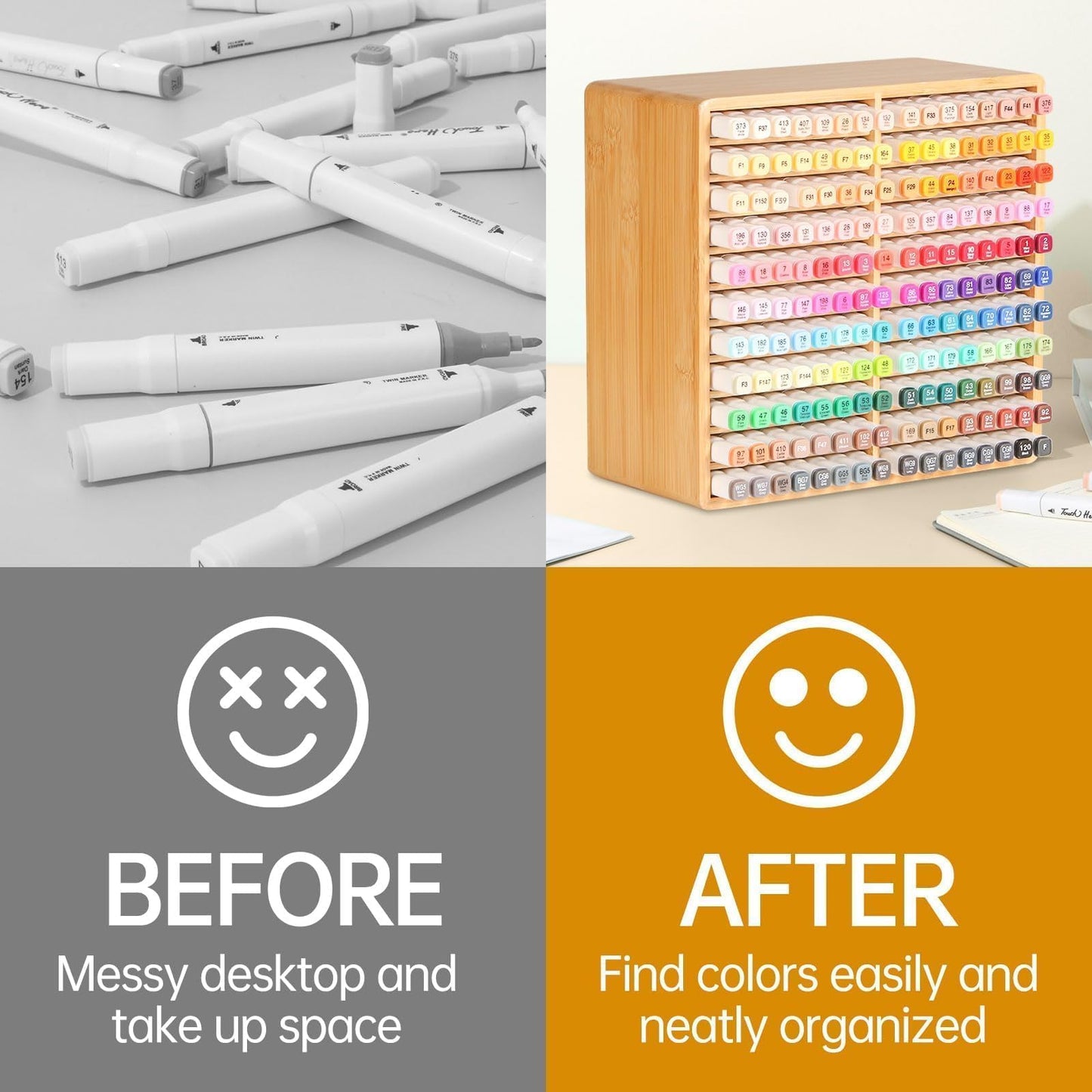 walowalo Marker Organizer Hold 176 Markers Bamboo Pen Holder Art Supply Pencil Storage 22 Compartments All-in-One Alcohol Marker Storage for Home Office Desk Classroom Birthday Gifts