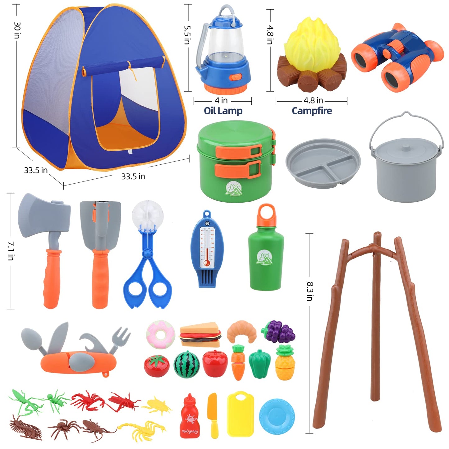 Kids Camping Set - MITCIEN Camping Gear Toys for Boys - Include Campfire/Oil Lamp/Pretend Food - Camping Set for Child Age 3 4 5 6 Year Old