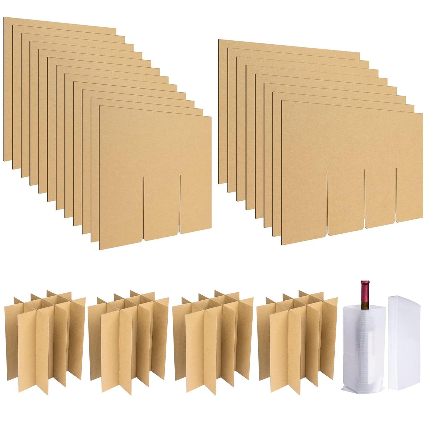codree 4 Sets Glass Packing Kits- Glass Dividers for Moving Boxes- Glassware Dish Packing Boxes Corrugate Dividers with 48 pcs Foam Pouches Fits 16x12x12 Inch Box (Box Not Included)