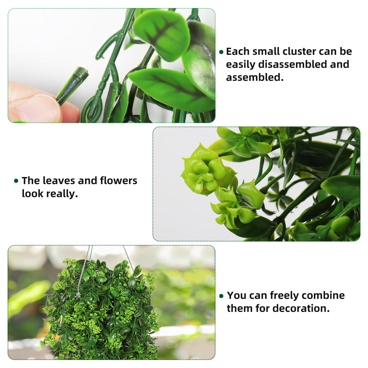 RECUTMS Fake Hanging Plants 2Pcs Artificial Outdoor Greenery UV Resistant Spring Rose Flower Plastic Plant for Outdoors Basket Home Garden Wedding Party Decorations (Green)
