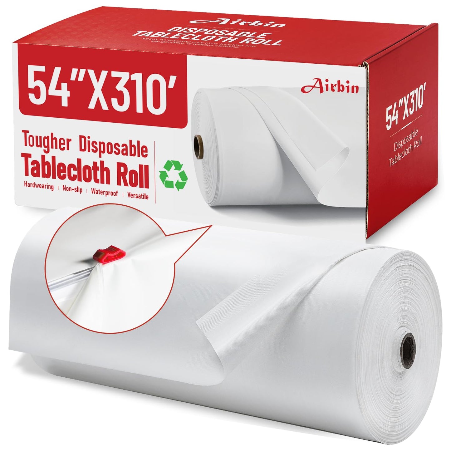 Plastic Table Cloth, 310 Ft X 54 in Disposable Tablecloth White Plastic Tablecloth with Any Cut Sliding Cutters Premium Table Cover Roll for Picnics, Parties, Birthdays, Weddings