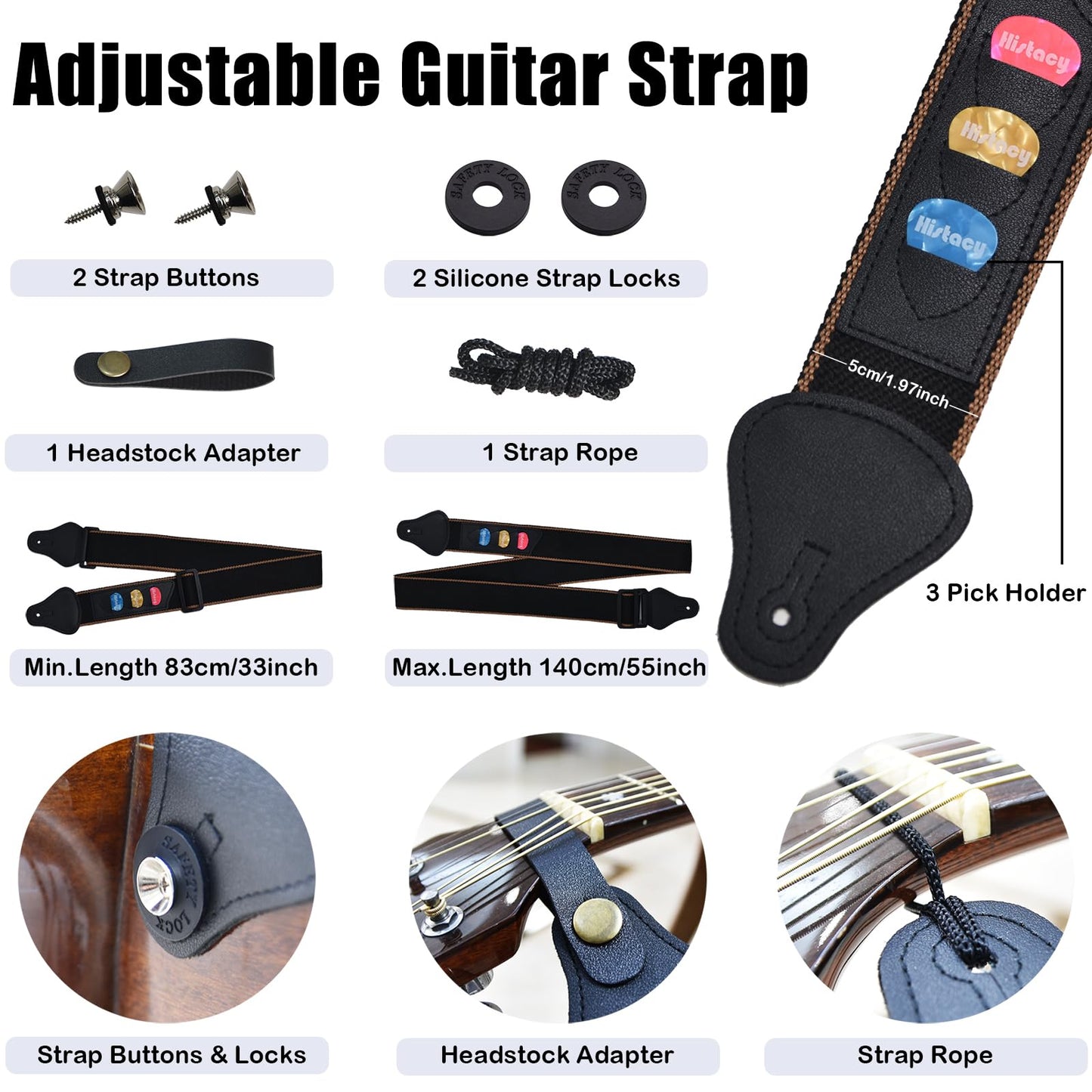 Guitar Accessories Kit: Wooden Stand, Strap, Clip-On Tuner, 3-in-1 Capo, 30 Picks for Acoustic, Electric Guitar, Bass & Ukulele, All-in-One Perfect Guitar Gift Set for Men & Beginners & Pros