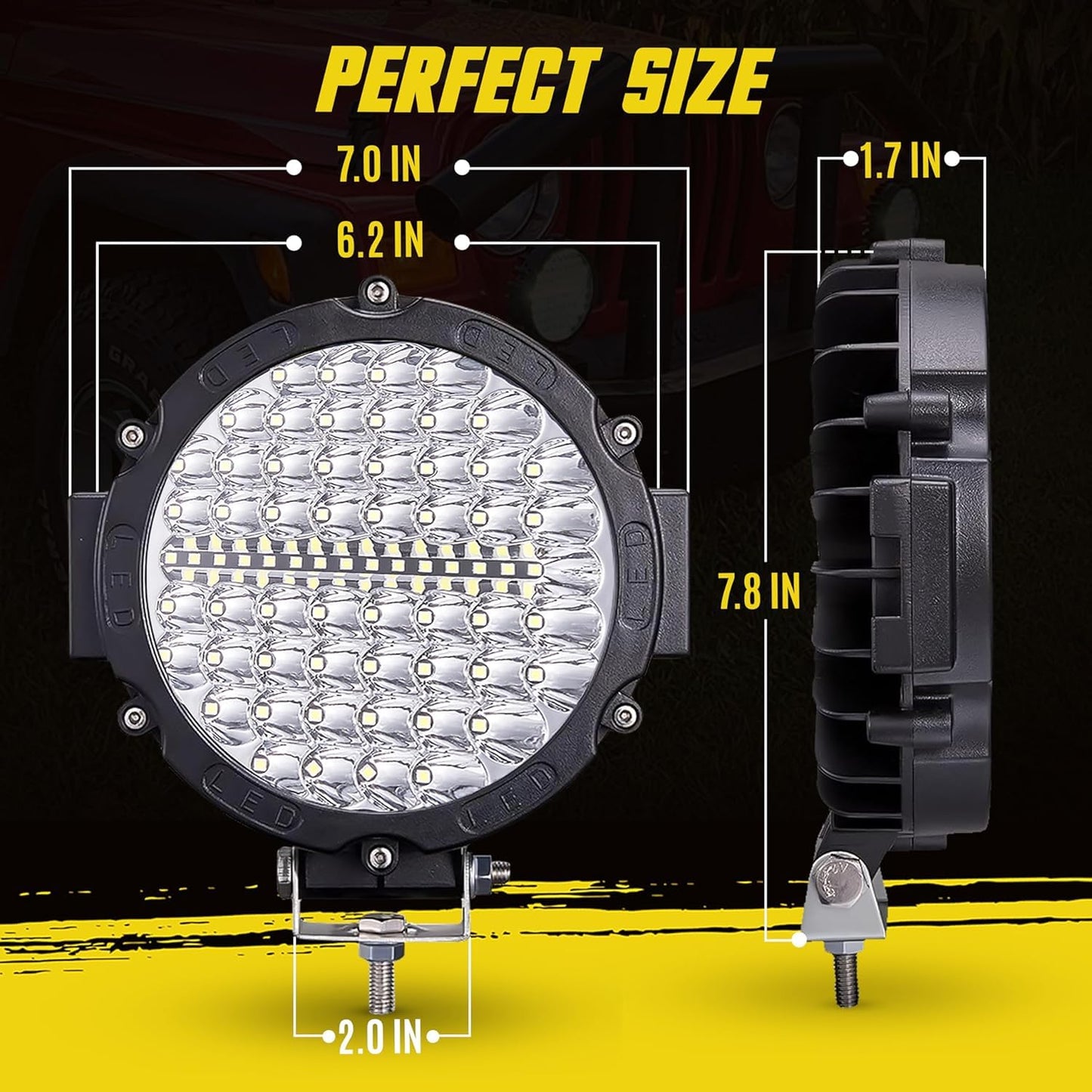 7 Inch Round LED Off Road Fog Lights for Truck, 210W 10000lm LED Driving Work Lights for Jeep ATV UTV RV SXS Car Off-Roading Tractors, Flood Spot Beam Headlight Off-Roading LED Light Pods, 2 Pack