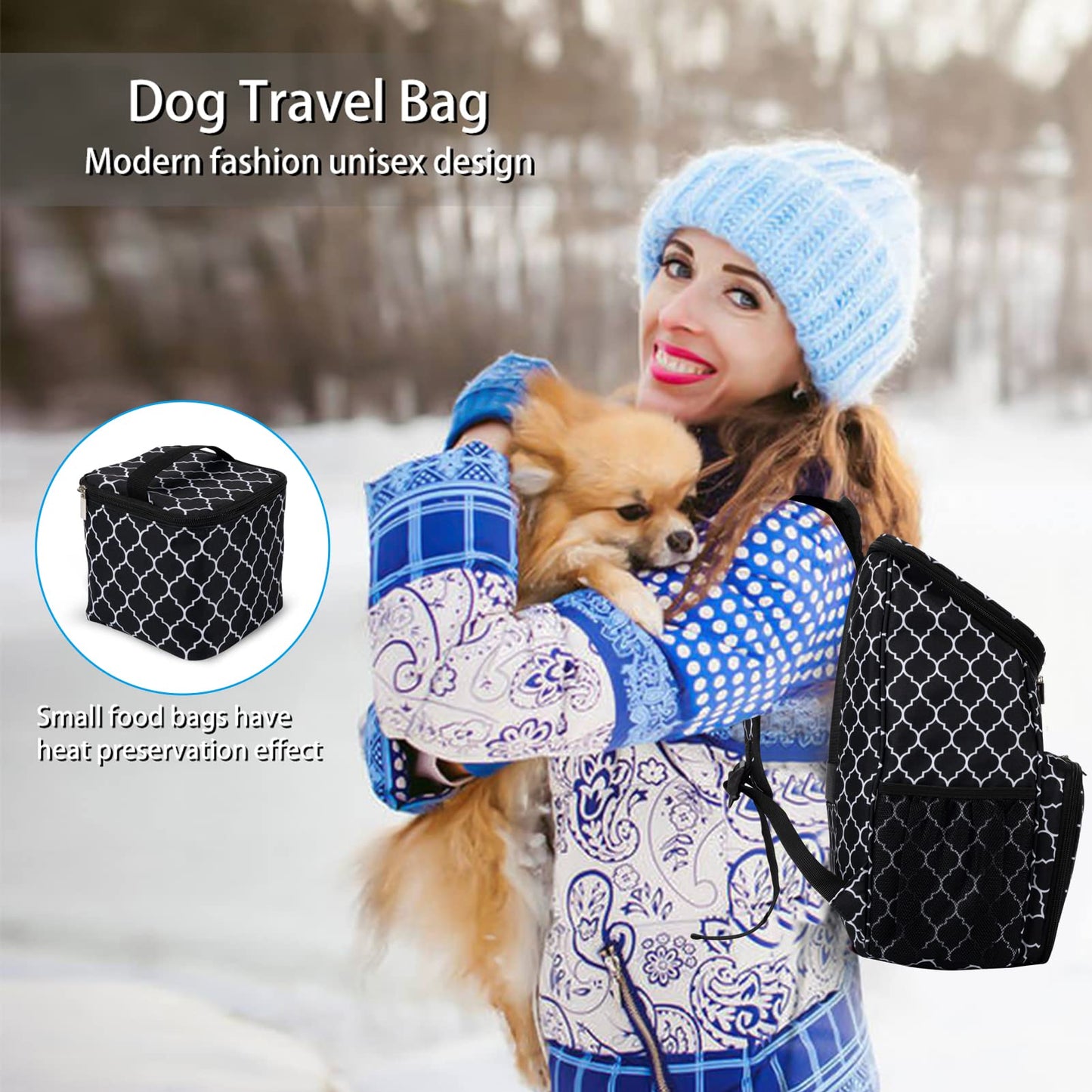 BAGLHER丨Dog Travel Bag, Airline Approved Pet Supplies Backpack, Dog Travel Backpack with 2 Silicone Collapsible Bowls and 2 Food Baskets