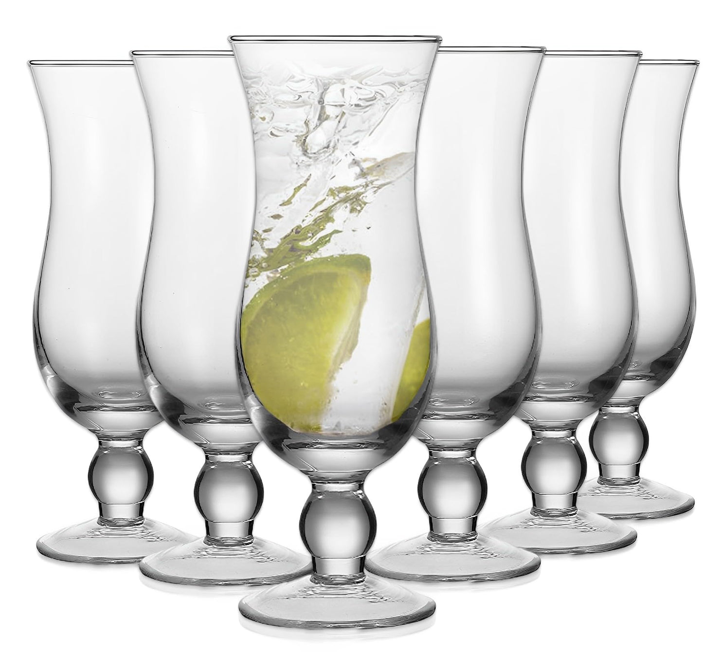 Cheardia 6 Pack Hurricane Glass, 14 oz / 400 ml Pina Colada Glasses Clear Tulip Drinking Cups for Juices, Cocktails, Full-Bodied Beer, Tropical Drinks, Water, Beverages