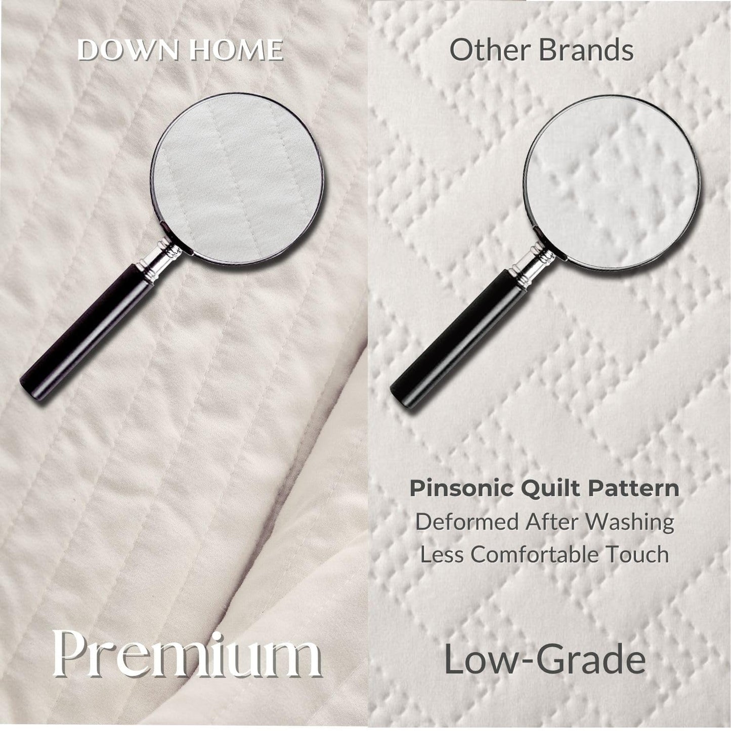 DOWN HOME Queen Quilt Bedding Set with Shams, Vintage Washed Soft Quilted Blanket Thin Comforter Lightweight Bedspread Coverlet Bed Cover, Brushed Microfiber Stripe Stitching, Linen White, 86"x90"