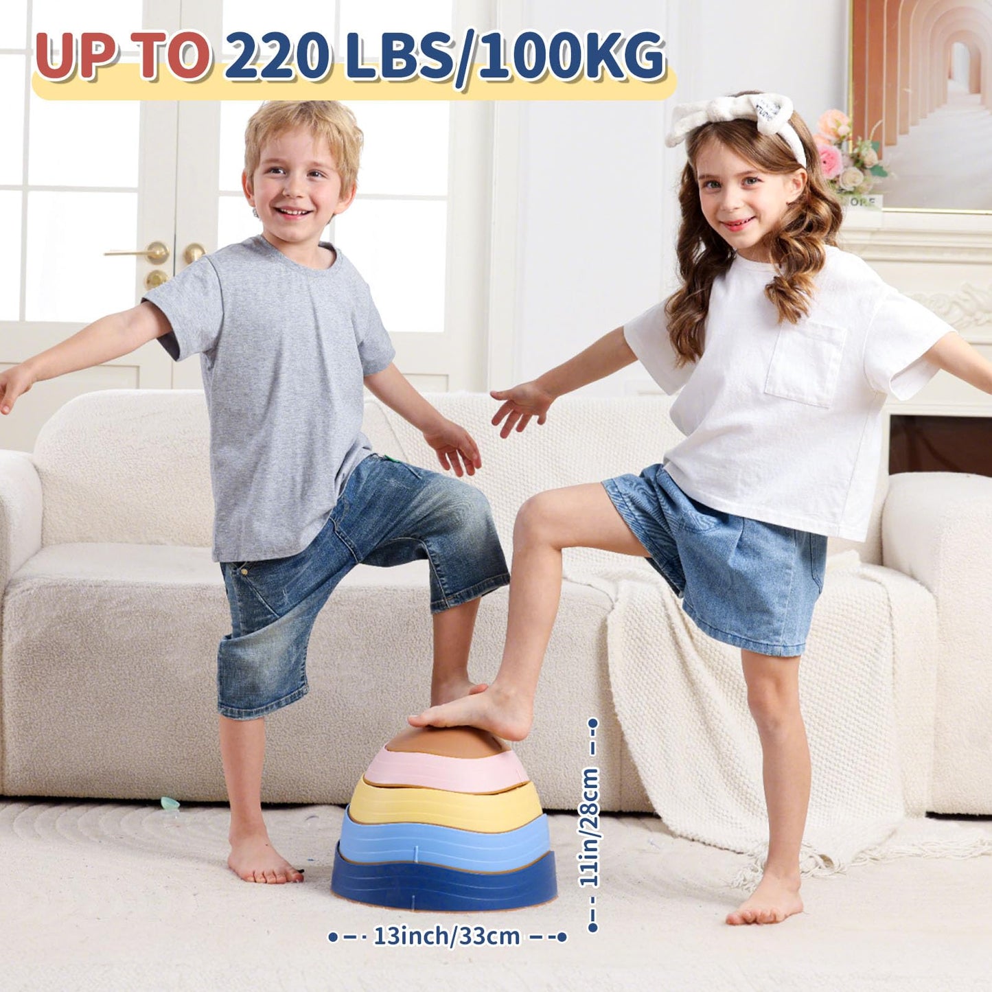 KidBloom Balance Stepping Stones Kids, Sensory Toys for Autism, Outdoor Toys Kids 3-5, Non-Slip Balance Stones for Obstacle Course, Includes Waterproof Storage Bag