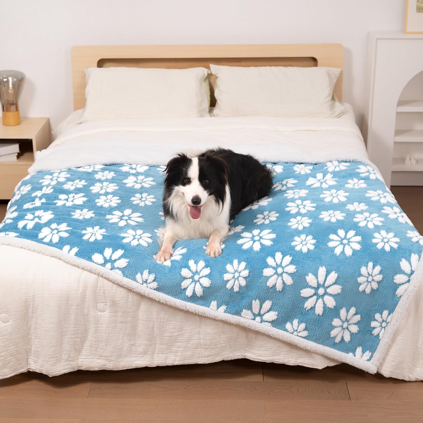 Yaning Waterproof Blanket for Dog Cat or Adult, Cute 3D Textured Flower Dog Blanket for Bed Couch Sofa, Soft Liquid Pee Proof Pet Furniture Protector, 60"x80", Blue
