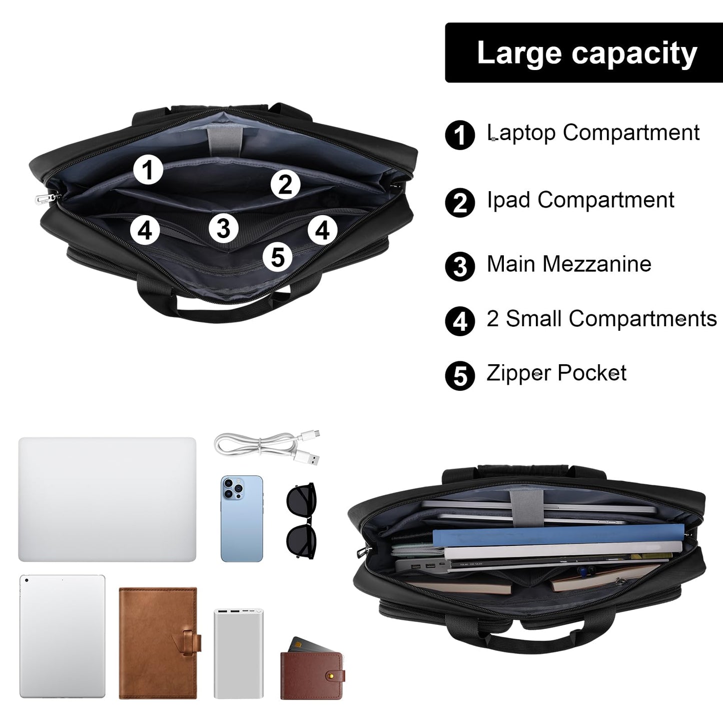 MOSISO Laptop Bag for Men 15.6 inch, 15-16 inch Computer Bags Compatible with MacBook Pro 16 inch/Air 15 inch, HP Dell Lenovo Acer Asus Notebook, Laptop Briefcase Messenger Bags with 4 Pockets, Black