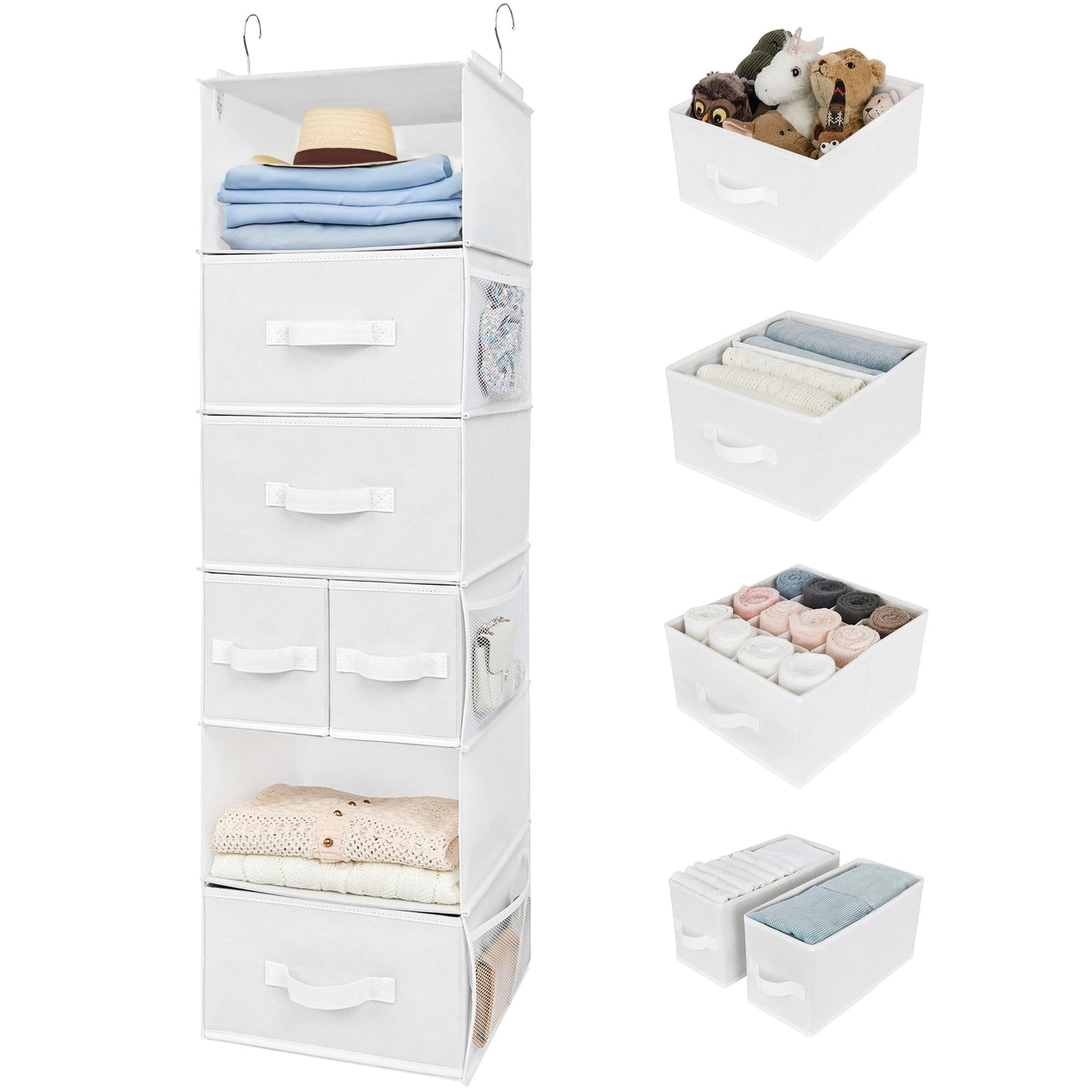 GRANNY SAYS Hanging Closet Organizer with Drawers, Rangement Garde Robe, Hanging Storage Organizer, Closet Organizers and Storage for Clothes, 1-Pack, 31 x 35 x 108.4cm, 6-Shelf, White