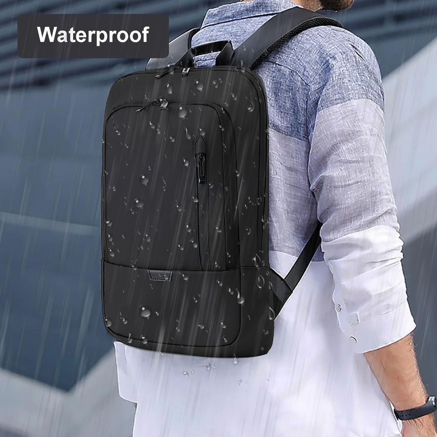 AUGUR Slim Laptop Backpack With 15.6 Inch Sleeve - Professional Notebook Bag for Men - Fits Travel/Business/Work - 1505 Black, Large