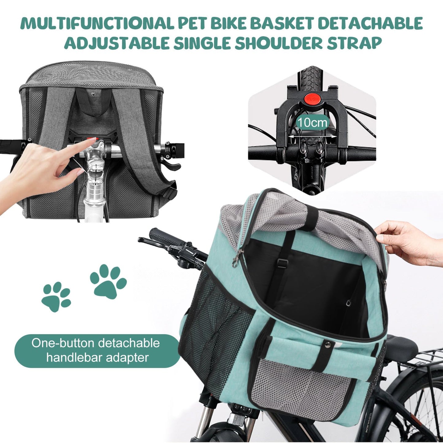 Pet Bicycle Basket, Front Mount Carrier for Small Dogs and Cats, Grey, 37x27x40 cm, 5 kg Capacity (Blue)