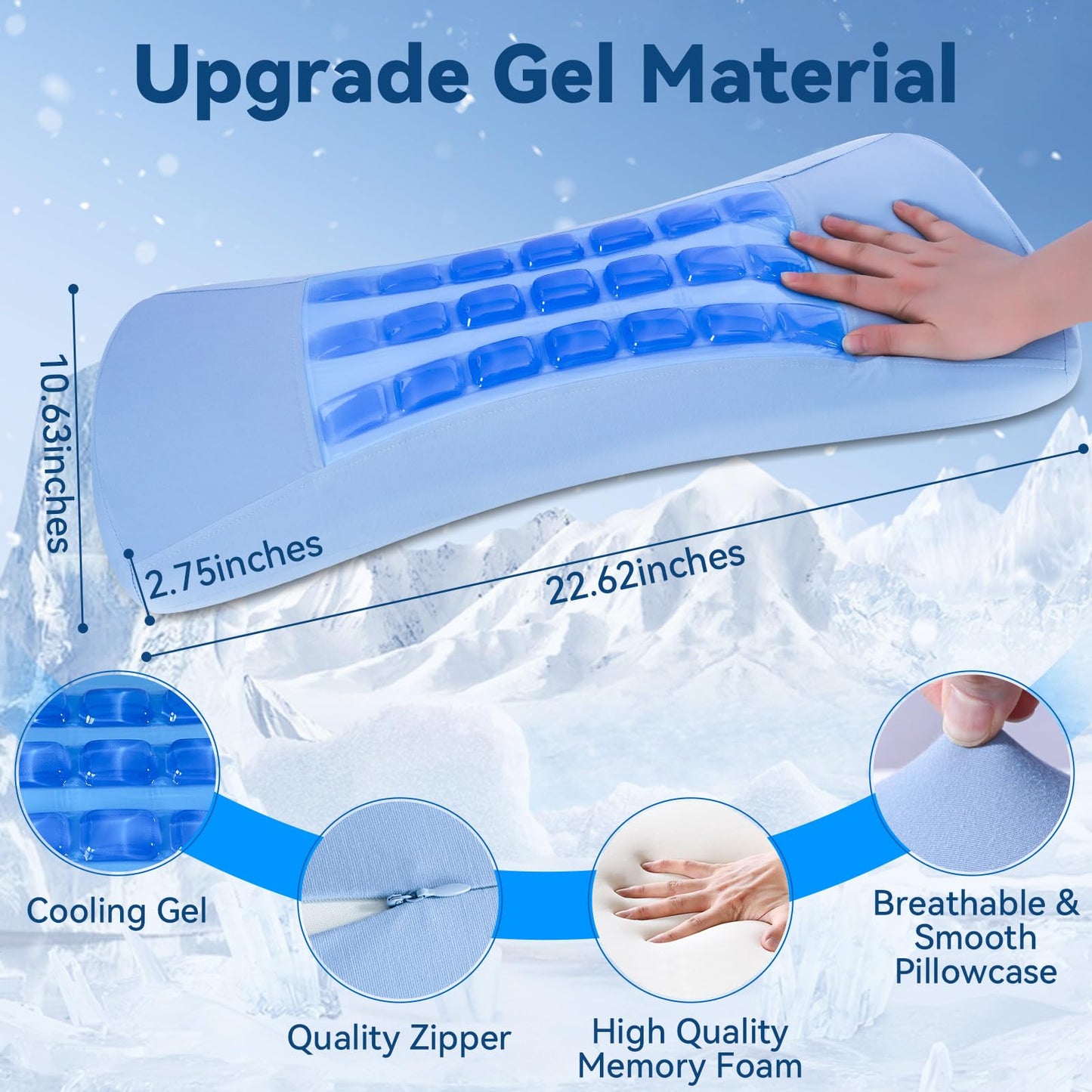 Lumbar Support Pillow for Sleeping, Memory Foam Lower Back Pillow with Cooling Gel, Ergonomic Back Support for Side & Back Sleepers, Removable Breathable Cover for Bed, Sofa & Car