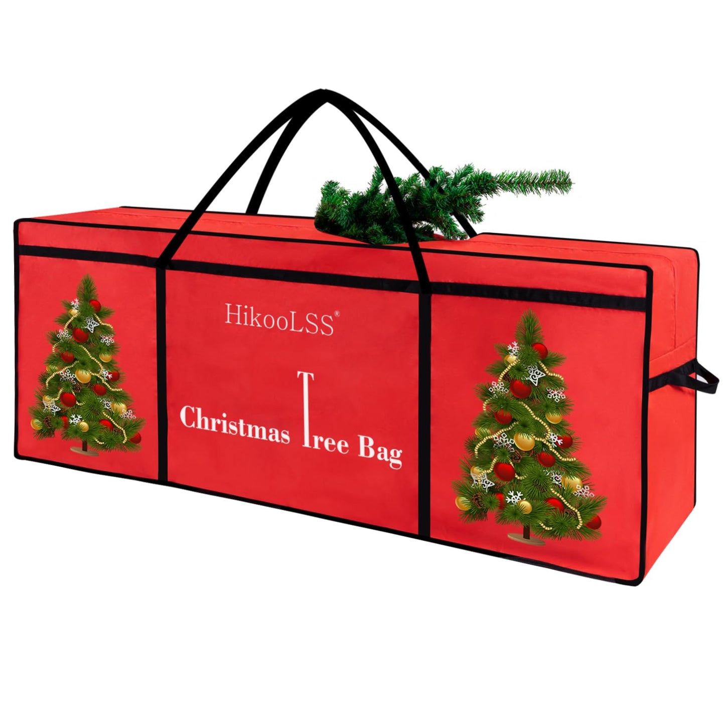 HikooLSS Christmas Tree Bags Storage 7.5 Ft Large Christmas Tree Storage Bag,Reusable Heavy Duty 600D Oxford Christmas Tree Box/Container for Big Artificial/Holiday Trees Red(60X18X25in)