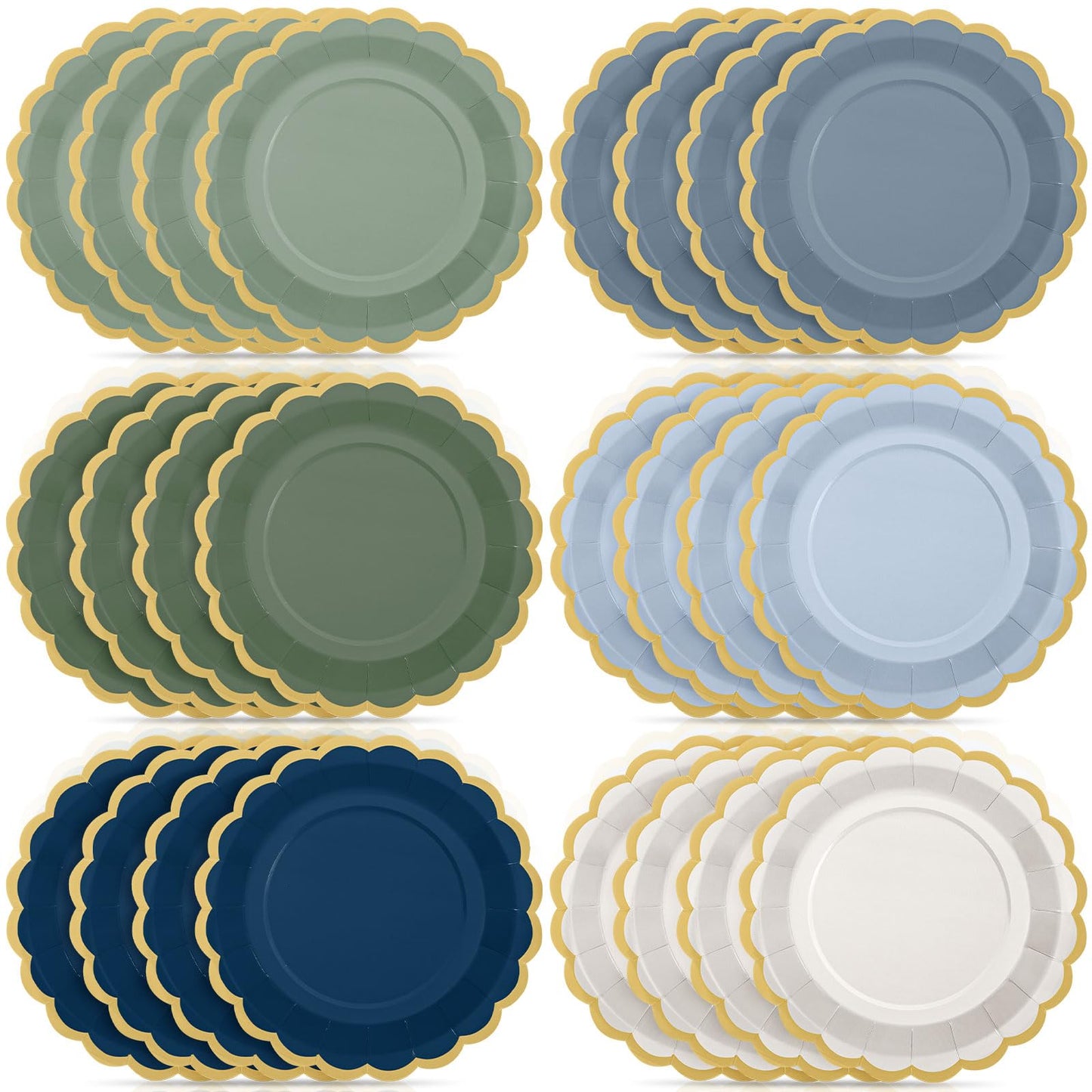 Tiangrid 48 Pcs Dusty Blue Sage Green Paper Plates 9 Inch Green Blue Scalloped Paper Disposable Dinner Dessert Plates for Birthday Wedding Bridal Party Supplies, 6 Colors