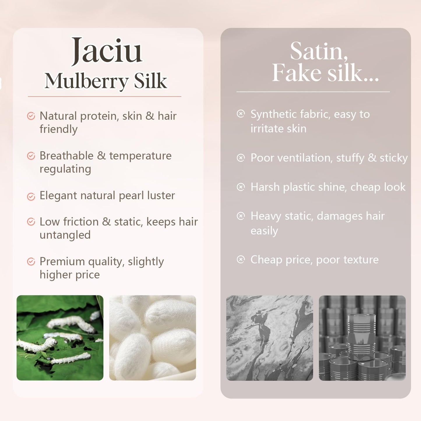 Jaciu 100% Silk Pillowcase, for Hair and Skin, Both Side Mulberry Silk Pillowcase 21 Momme 600 Thread Count with Hidden Zipper Hypoallergenic Soft and Breathable（Ivory White,Queen: 20"x30",1pcs）
