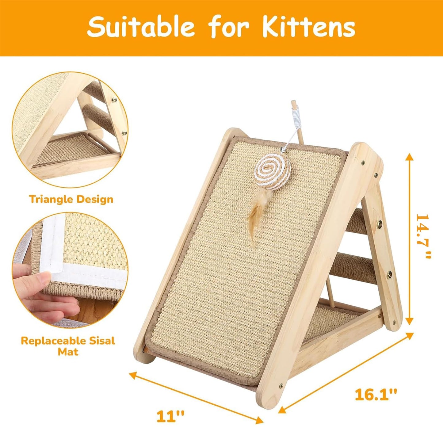 Cat Scratching Post for Indoor Cats,Standing Cat Scratching Pad with Natural Sisal Cat Scratcher Mat,Foldable Wooden Griffoir Pour Chat,Multifunctional Grattoir Pour Chat,Protect Cat Scratch Sofas