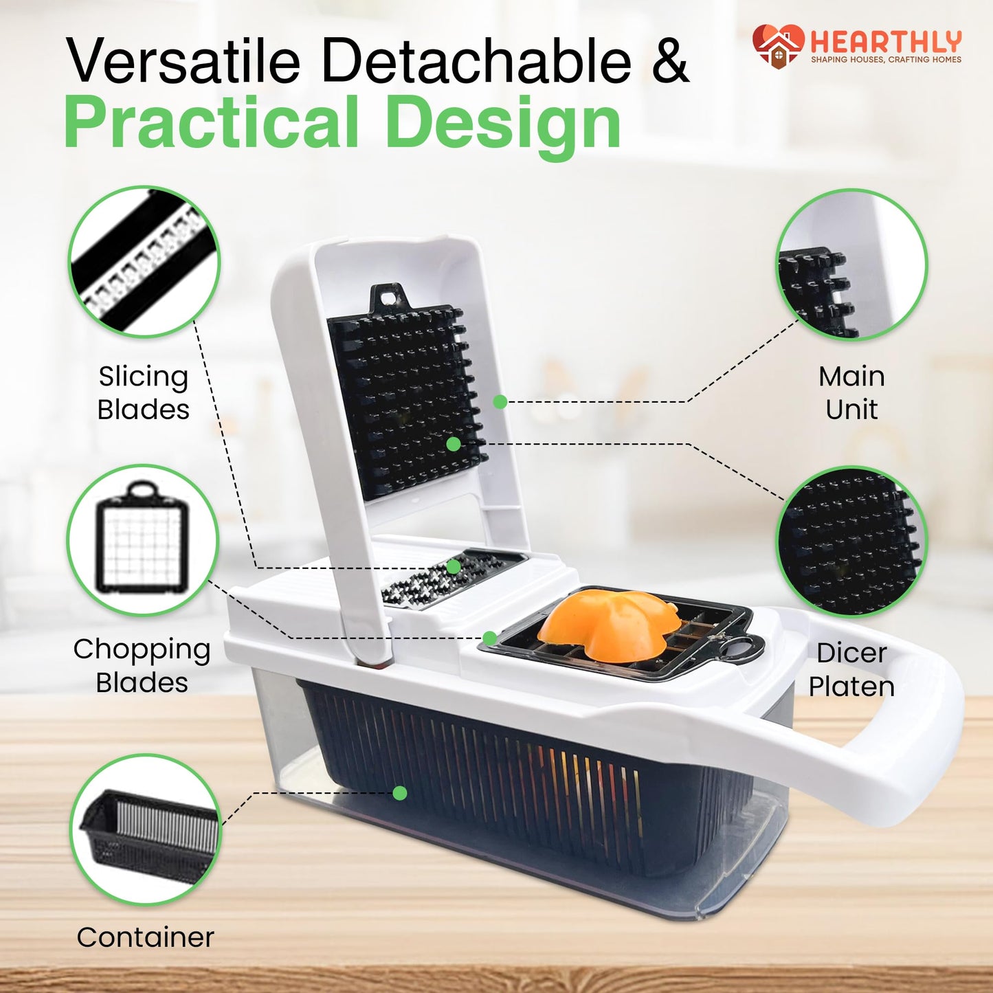 22-in-1 Safety-Locked Vegetable Chopper with 13 Stainless Blades - BPA-Free Vegetable Slicer & Onion Chopper – Meal Prep Veggie Chopper & Mandoline Slicer with Storage (White)