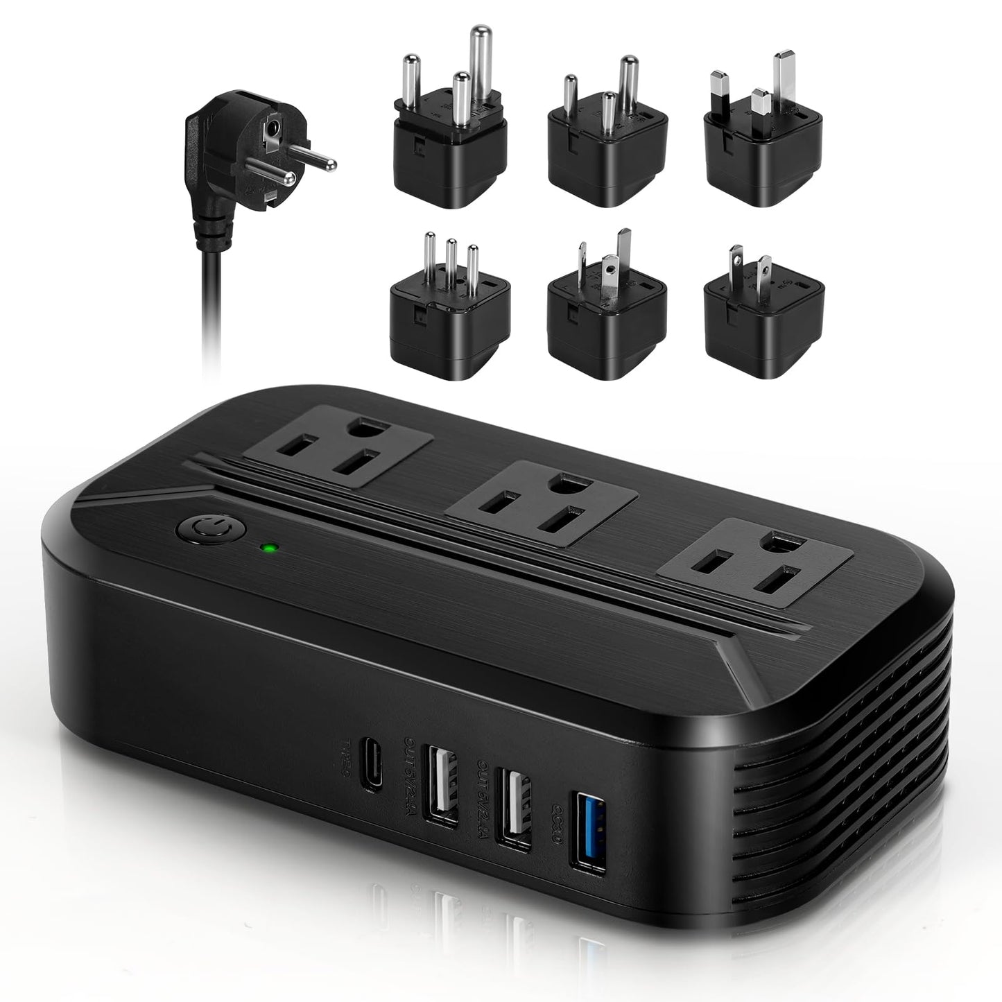 Voltage Converter 220 to 110v 2300W Universal Power Converter with 4 USB Ports, Universal Travel Adapter Canada to Europe, UK/Asia/Italy/India/Australia/South Africa (Black)