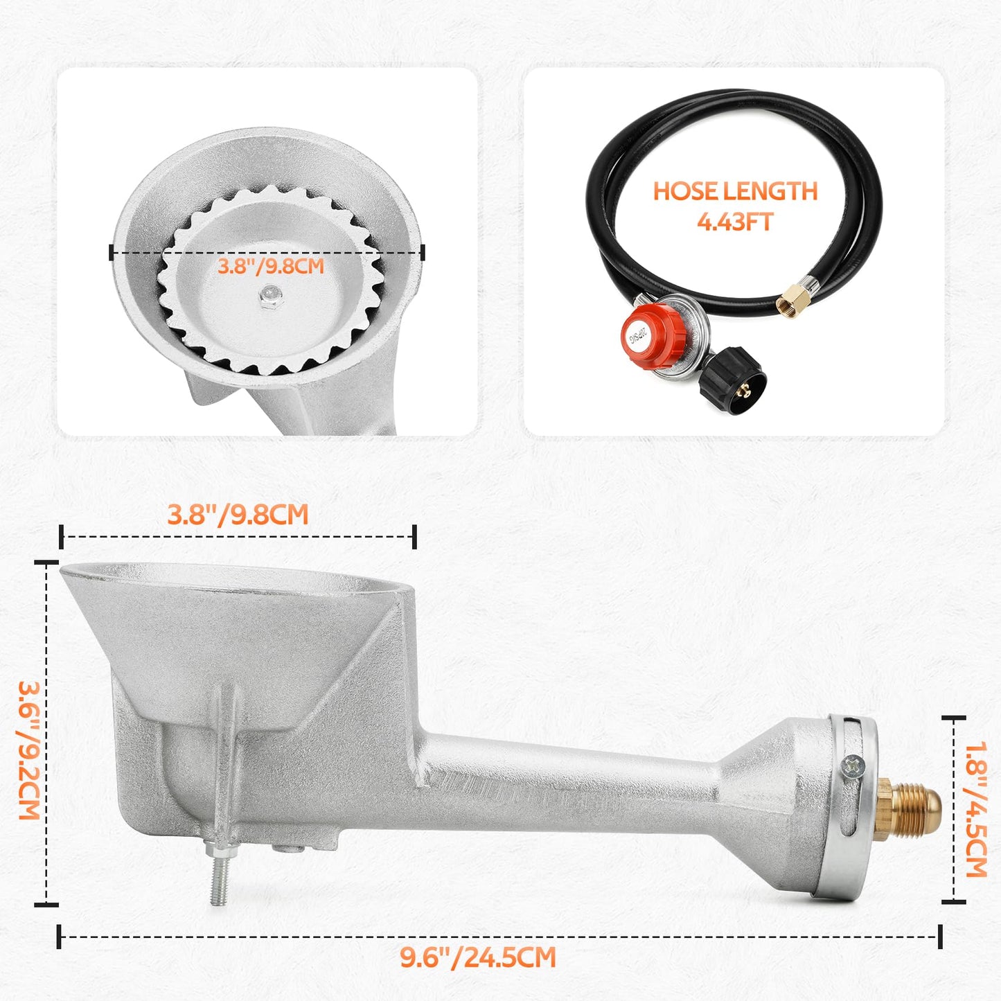 onlyfire High Pressure Propane Cast-Iron Replacement Burner, 0-20PSI Adjustable Pressure Propane Regulator with 4FT Hose and Brass Fitting Propane Burner Head for Cooking Outdoor