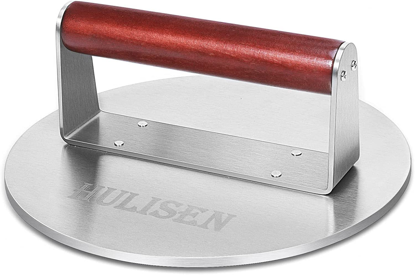 HULISEN 8.4-Inch Burger Press, 2.5 lbs Heavy Duty Bacon & Grill Press, Stainless Steel Smashed Burger Press, Round Smasher with Wood Handle, BBQ Griddle Accessories for Hamburger, Steak, Meat