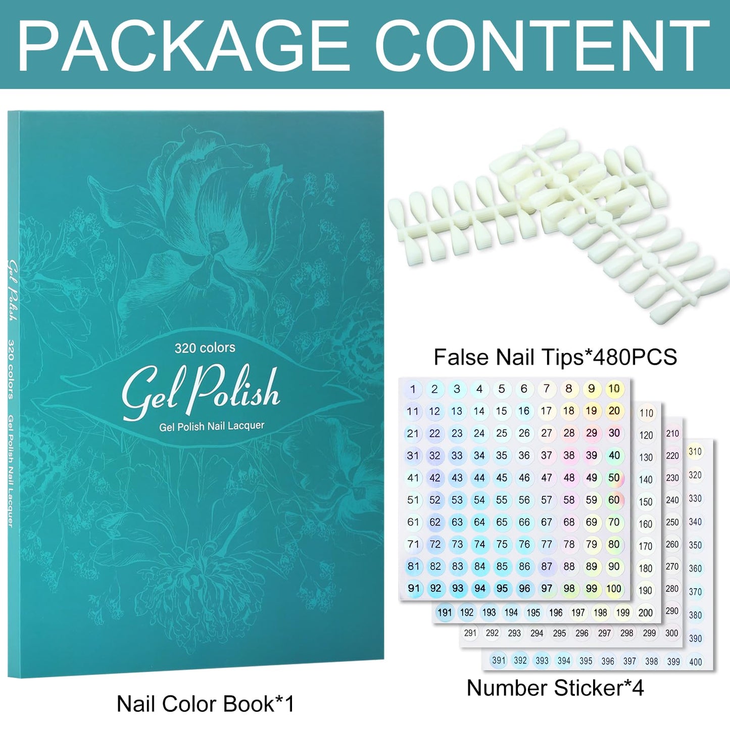 C12rtive 320 Nail Color Book,Nail Color Display Book with 480 Nail Tips & 1-400 Number Labels,Professional Nail Color Swatches Book for UV Gel Polish Nails Art Design(Green)