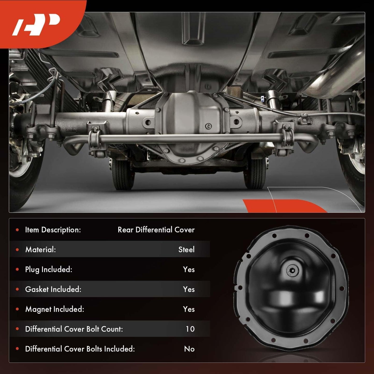 A-Premium Rear Differential Cover W/Gasket Fit for Chevy, GMC & Cadillac Models - Silverado 1500 Sierra Suburban Express Sonoma Tahoe Yukon S10 Blazer Jimmy Escalade 1998-2010, with Magnet & 10 Screws