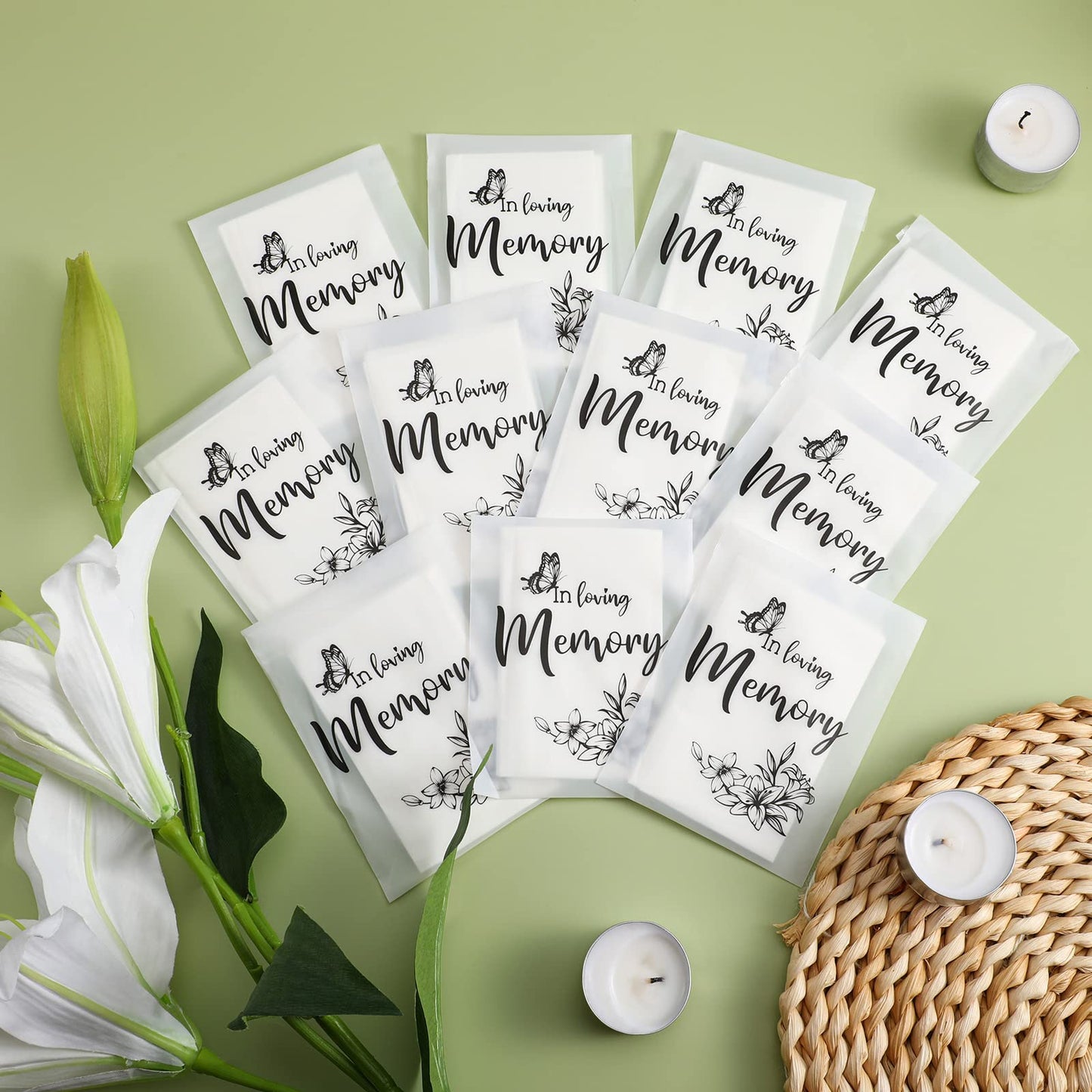 Eaasty 60 Pack Funeral Facial Tissues in Loving Memory Pocket Tissues Bulk Travel Funeral Favors Small Individual Napkins Packs for Memorial, Celebration of Life, 3. 54 x 4. 72 Inches