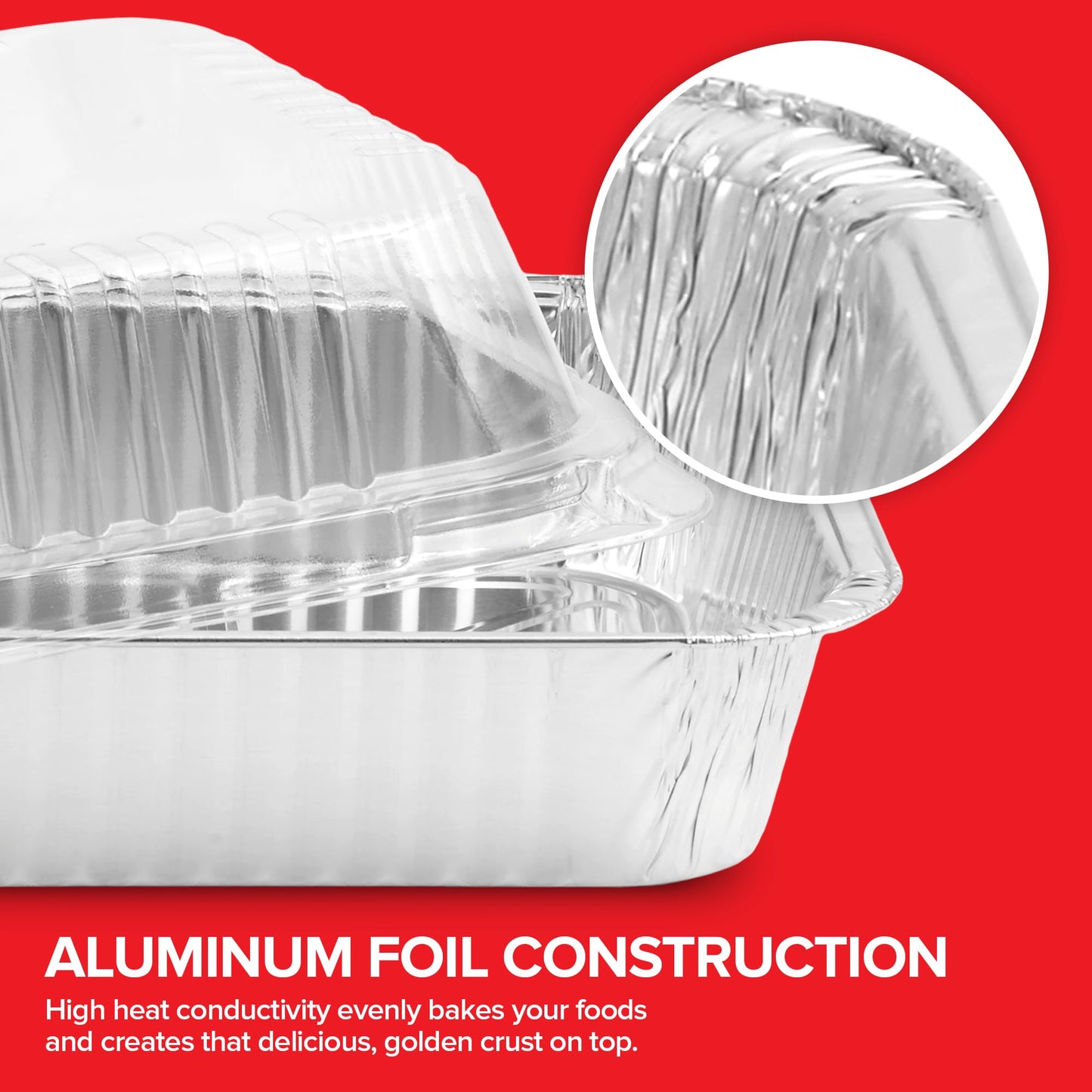 Stock Your Home (50 Pack) 8x8 Disposable Baking Pans with Lids, Heavy Duty Square Aluminum Cake Pan with Lid, Foil Trays with Clear Plastic Cover, Food Take Out Container for Baked Goods