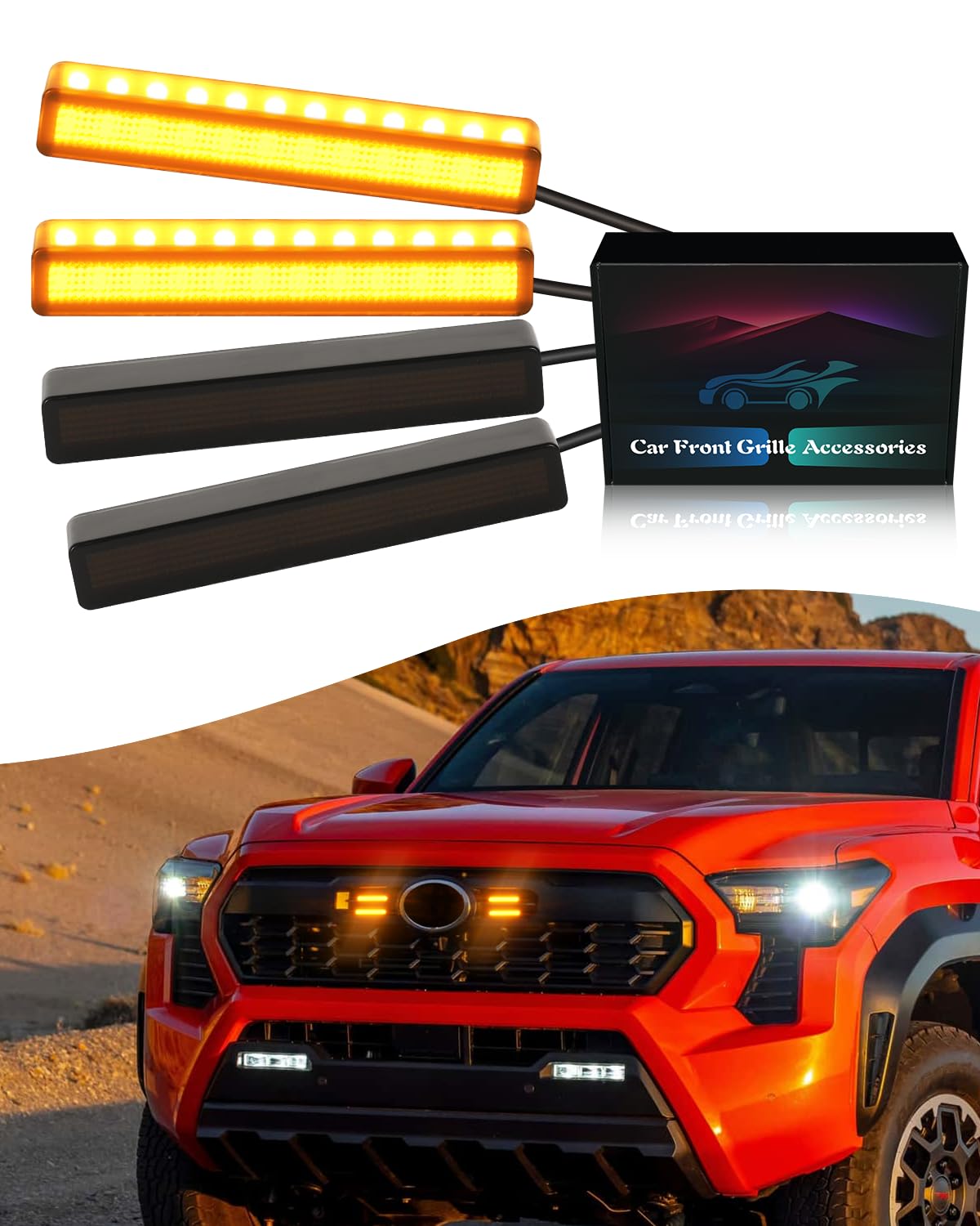4Pcs Amber Grill Lights for 2024 2025 Toyota Tacoma LED Grille Marker Light 4th Gen Tacoma Accessories Front Bumper Raptor Lamp