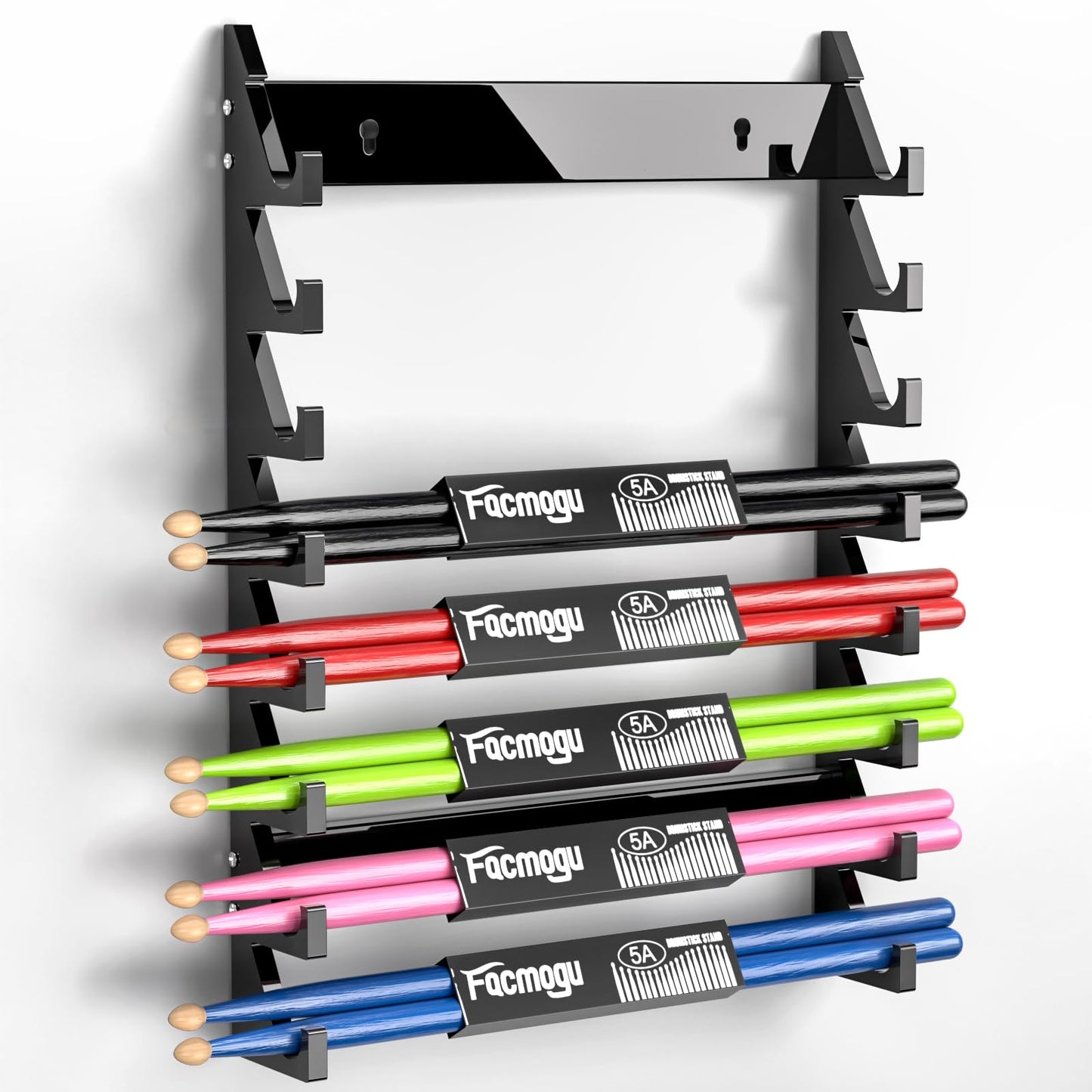 Facmogu Acrylic Drumsticks Holder, Drumsticks Display Stand for 8 Pair of Sticks, Drum Stick Holder for Drum Set, Wands & Lightsabers Collection, Wall Mounted Drumstick Rack Accessories (Bright Black)