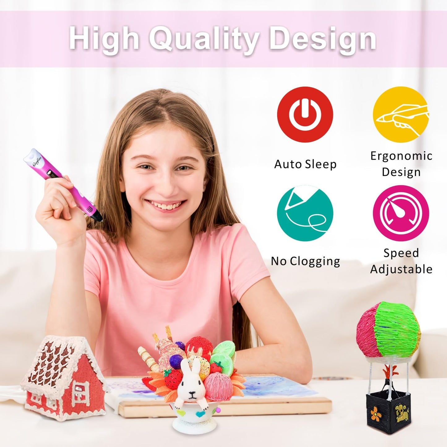 3D Pen for Kids, 3D Printing Pen Printer with 150ft PLA Filament Refills, 3-Dimensional Drawing Craft Art Set, stylo Impression 3-D Crayon Pencil Doodler, Gift for Boy Girl Teenager (P62-2, Purple)