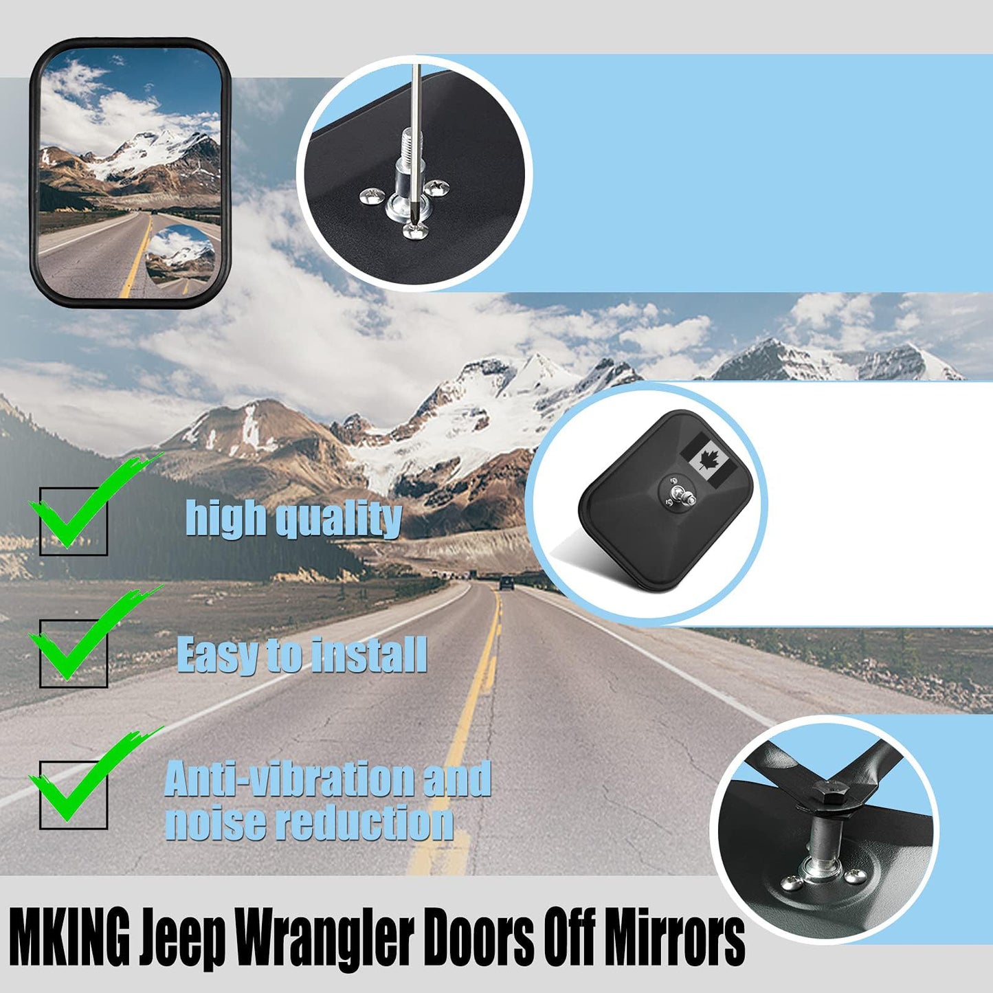 MKING Doors Off Mirror,Side Mirrors for Compatible With Jeep Wrangler CJ YJ TJ JK JL & Unlimited, Anti-Shake Quicker Install with Blind Spot Mirror Wide Angle.