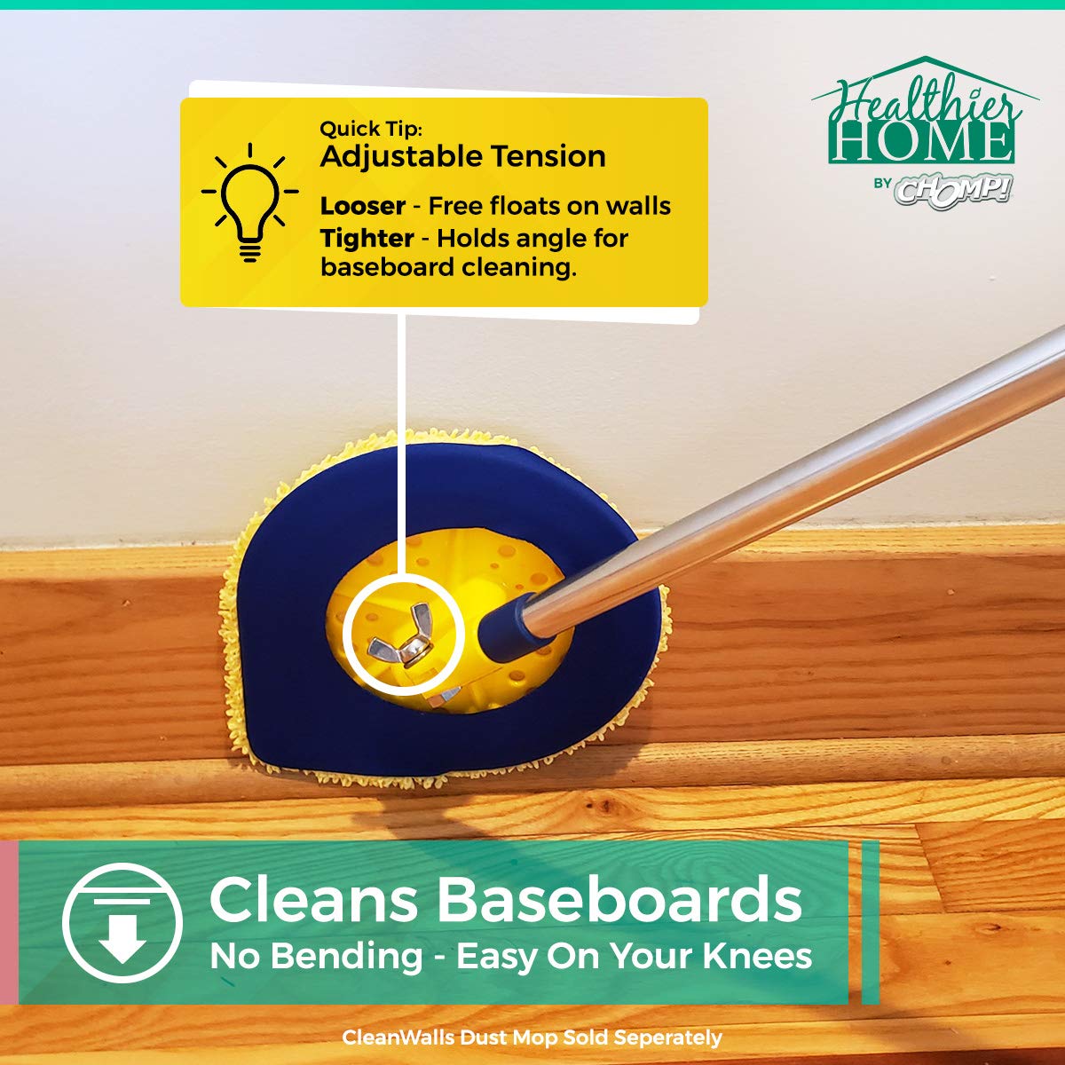 CHOMP! Microfiber Mop Refill Pack: 5 Minute CleanWalls 3-pak Yellow Reusable Washable Wall Washer, Ceiling Cleaner and Baseboard Duster - Dry Dust/Wet Wash Pads