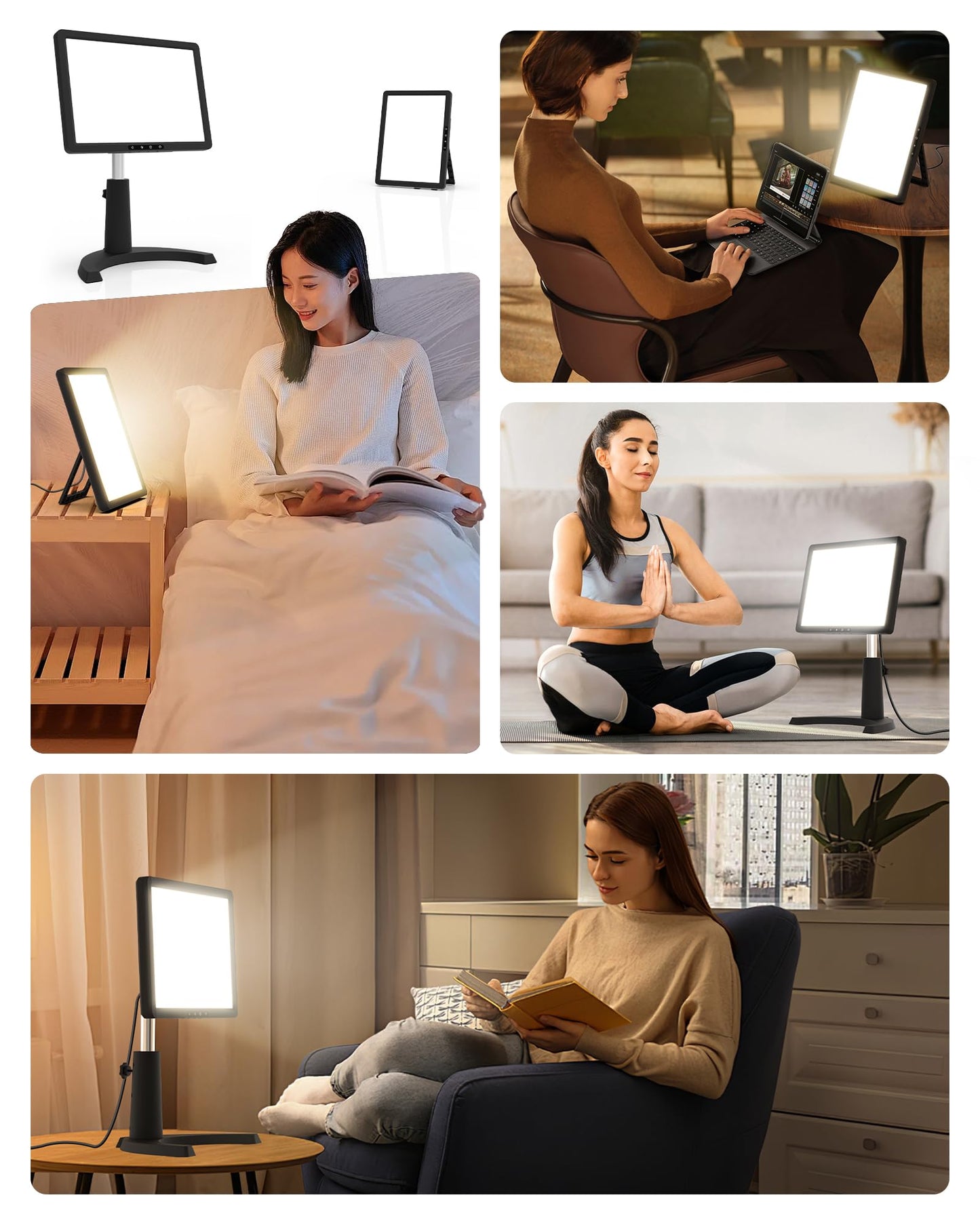 Light Therapy Lamp, 12000 Lux Full Spectrum 3 in 1 Therapy Lamps UV-Free LED Sunlight, Adjustable 10 Brightness 5 Color Modes, Timer, Height, Angle& Detachable Stand, Black
