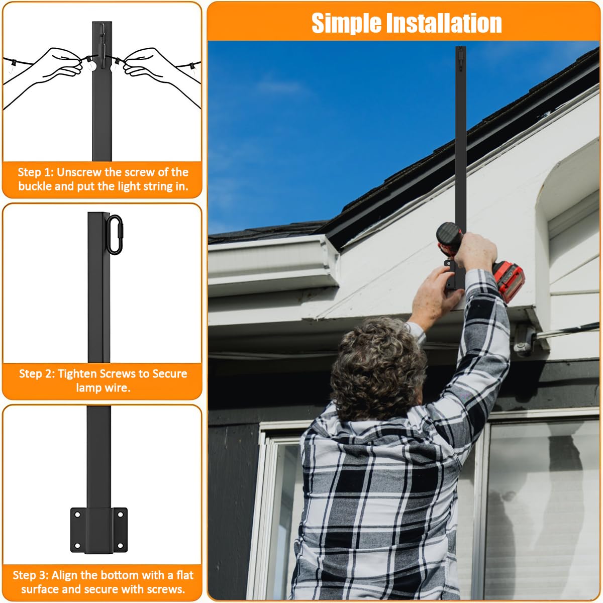 Suspension String Light Poles Metal, Outdoor String Light Hanging Poles, Sturdy Patio Light Post Mounting Stand Backyard Deck Light Pole for Indoor Outdoor Wall Fence, Terrace, Deck, Tavern, Cafe