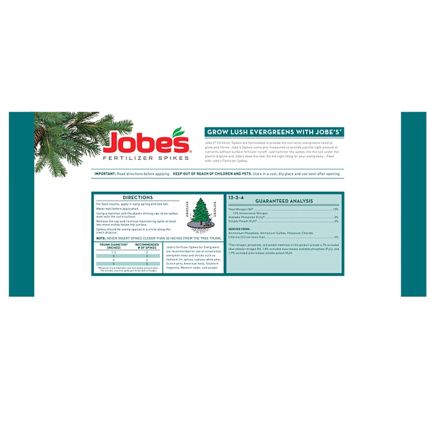 Jobe’s Evergreen Fertilizer Spikes 13-3-4 Time Release Fertilizer for Juniper, Spruce, Cypress and All Other Evergreen Trees, 15 Spikes per Package