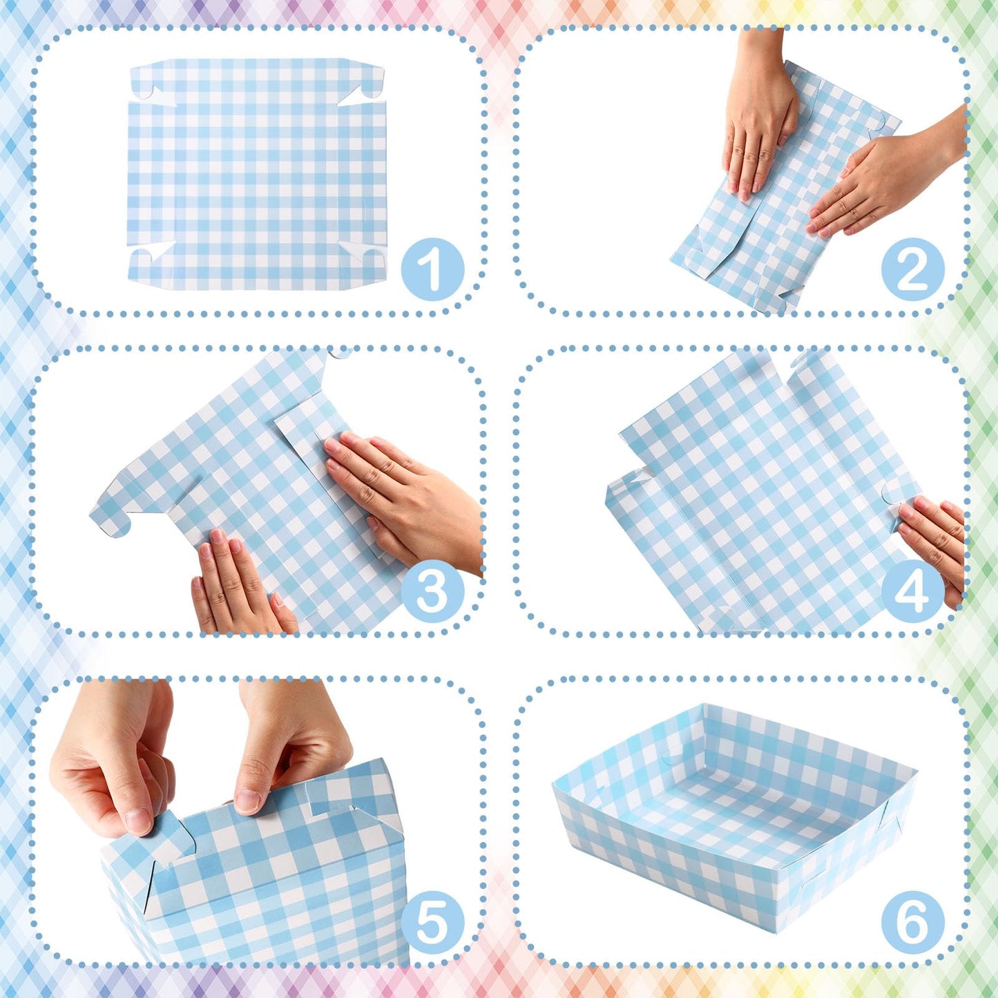 Suclain 36 Pack Light Blue and White Gingham Paper Trays 5 lb Grease Resistant Large Snack Serving Trays Disposable Food Boats for Christmas Wedding Party Baby Shower Supplies