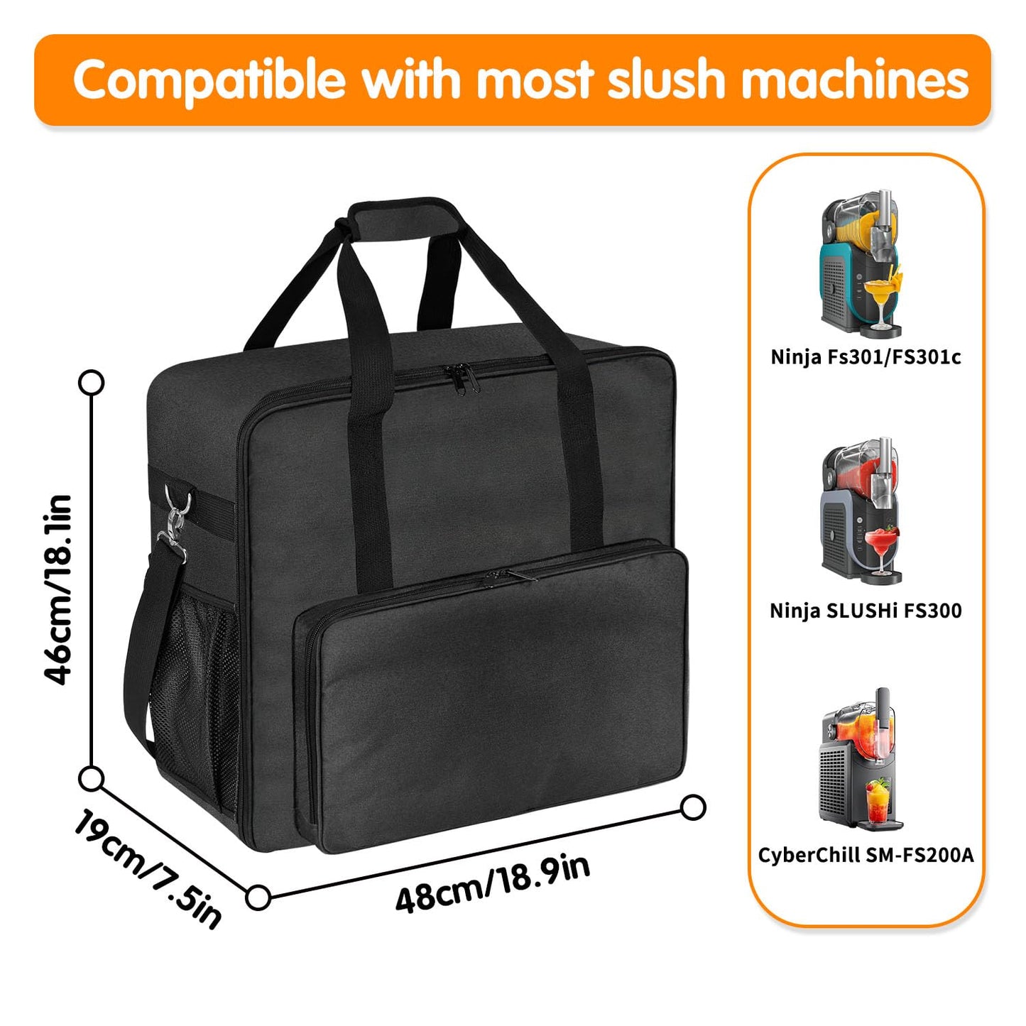 BOHEMIABY 2025Thermal Slushie Machine Carrying Bag, Large Portable Slushie Carrying Case for Ninjaa Fs301 & Fs300, Large Opening Design, Thick Padding, Removable Shoulder Strap, Accessory Bag (Black)