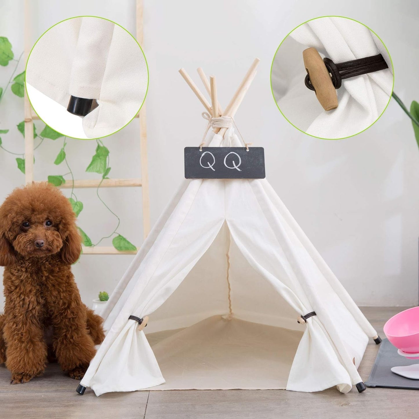 Dog Teepee Pet Tents Tipi Portable Houses Puppy Cat Bed with Thick Cushion (S:40 * 40 * 50CM)