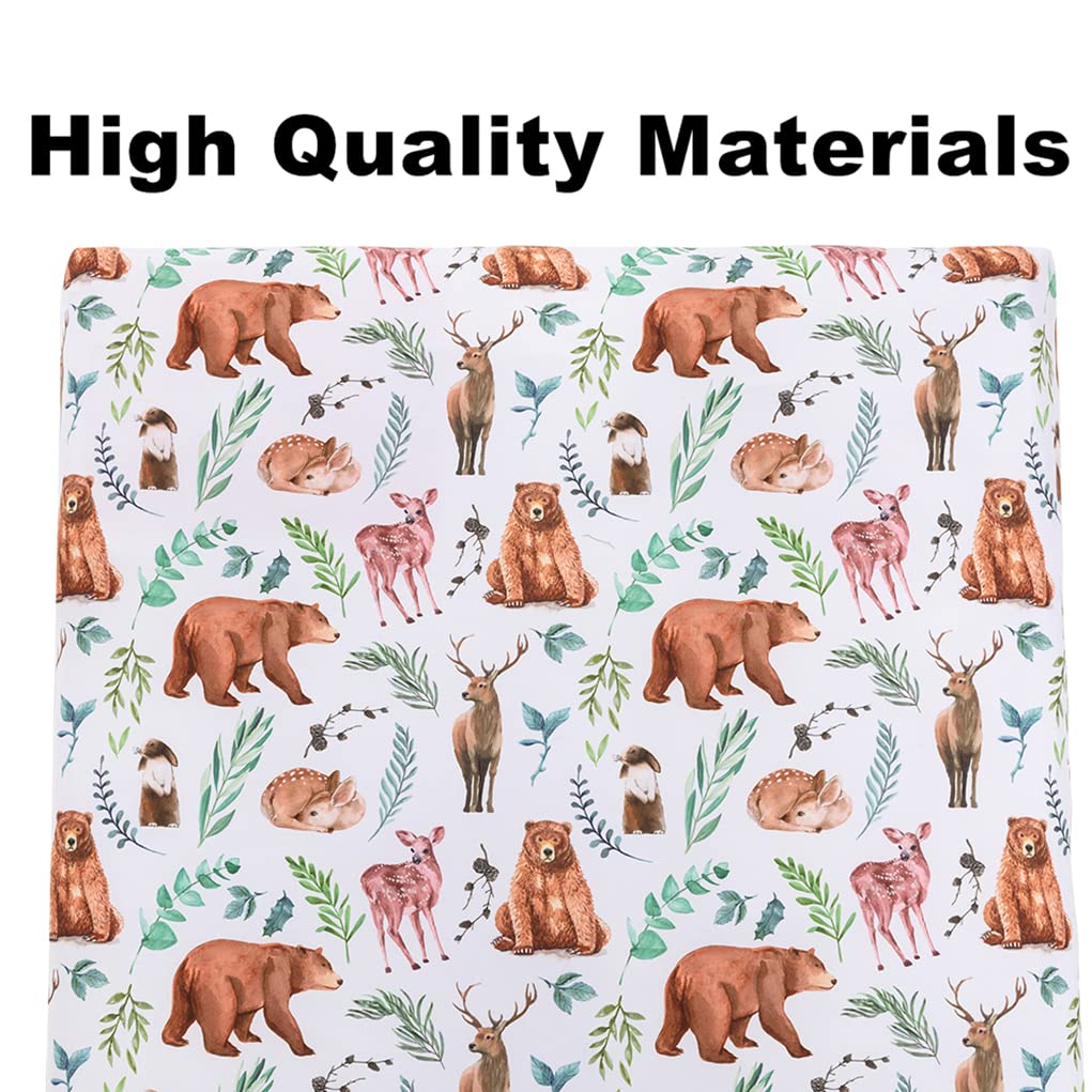 REZIPO 4 Pack Woodland Forest Animals Wood Tree Neutral Unisex Fitted Baby Crib Sheets Set for Baby Boys or Girls